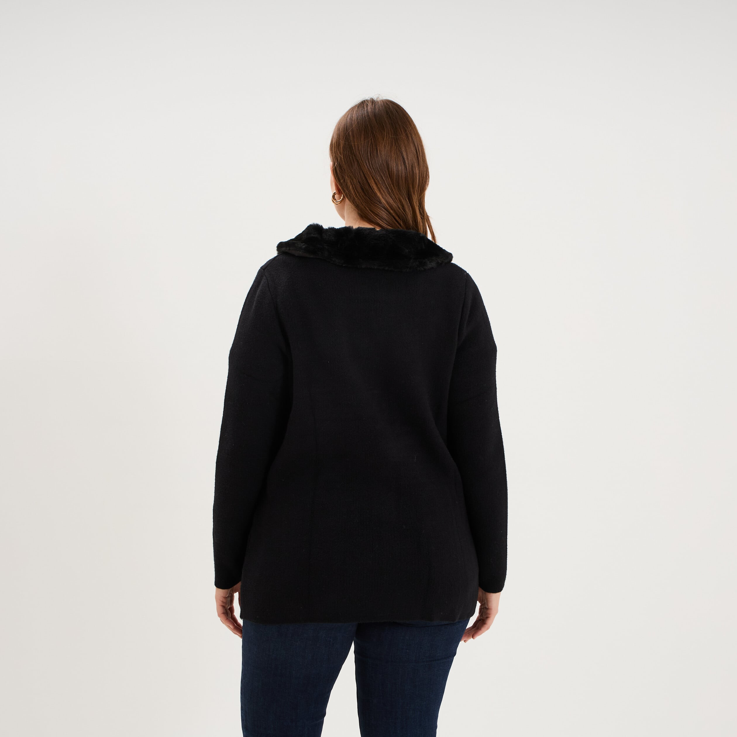 Gilet zipp&eacute; avec col fausse fourrure noir femme grande taille