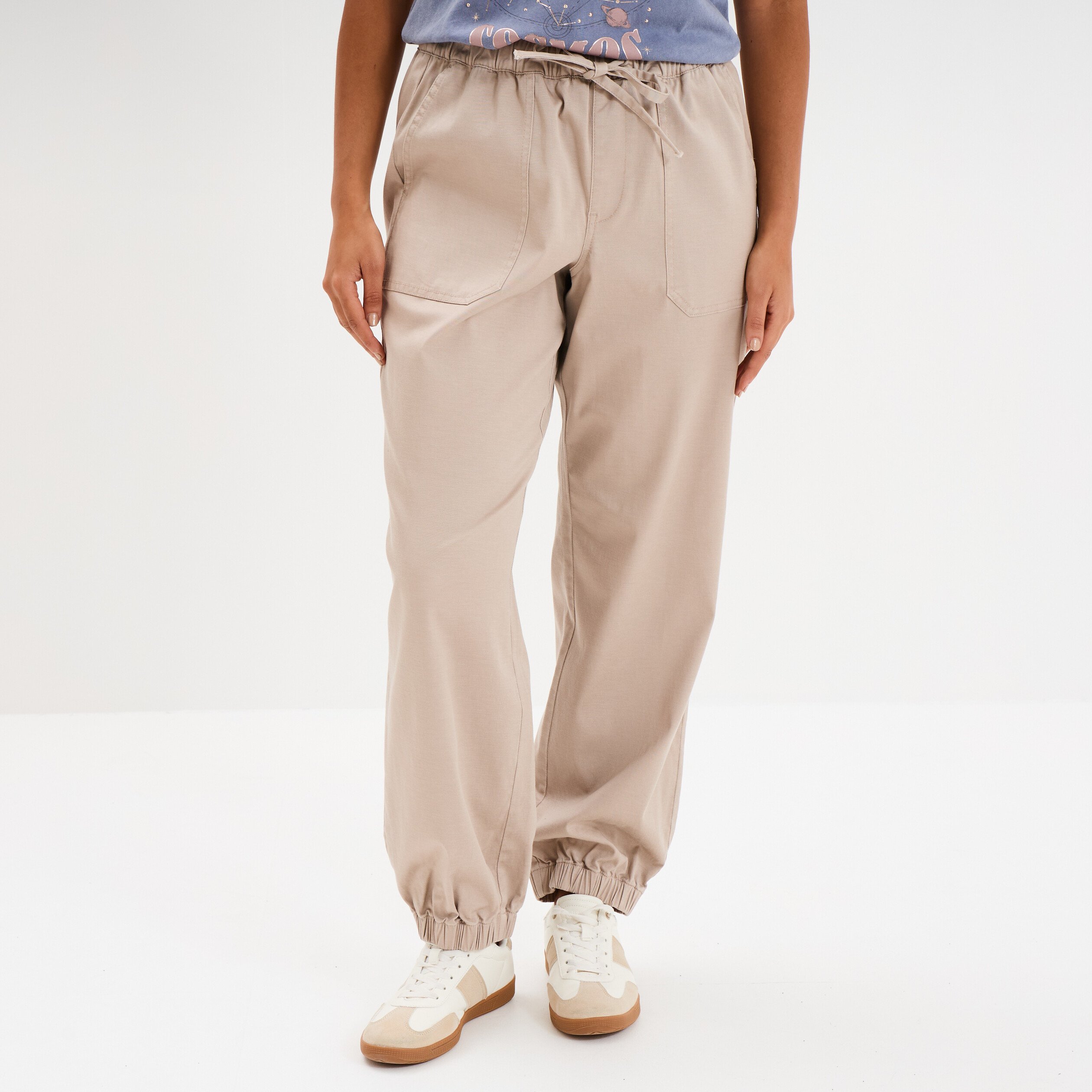 pantalon droit battle taille elastiquee sable femme Pantalon droit battle taille élastiquée sable femme