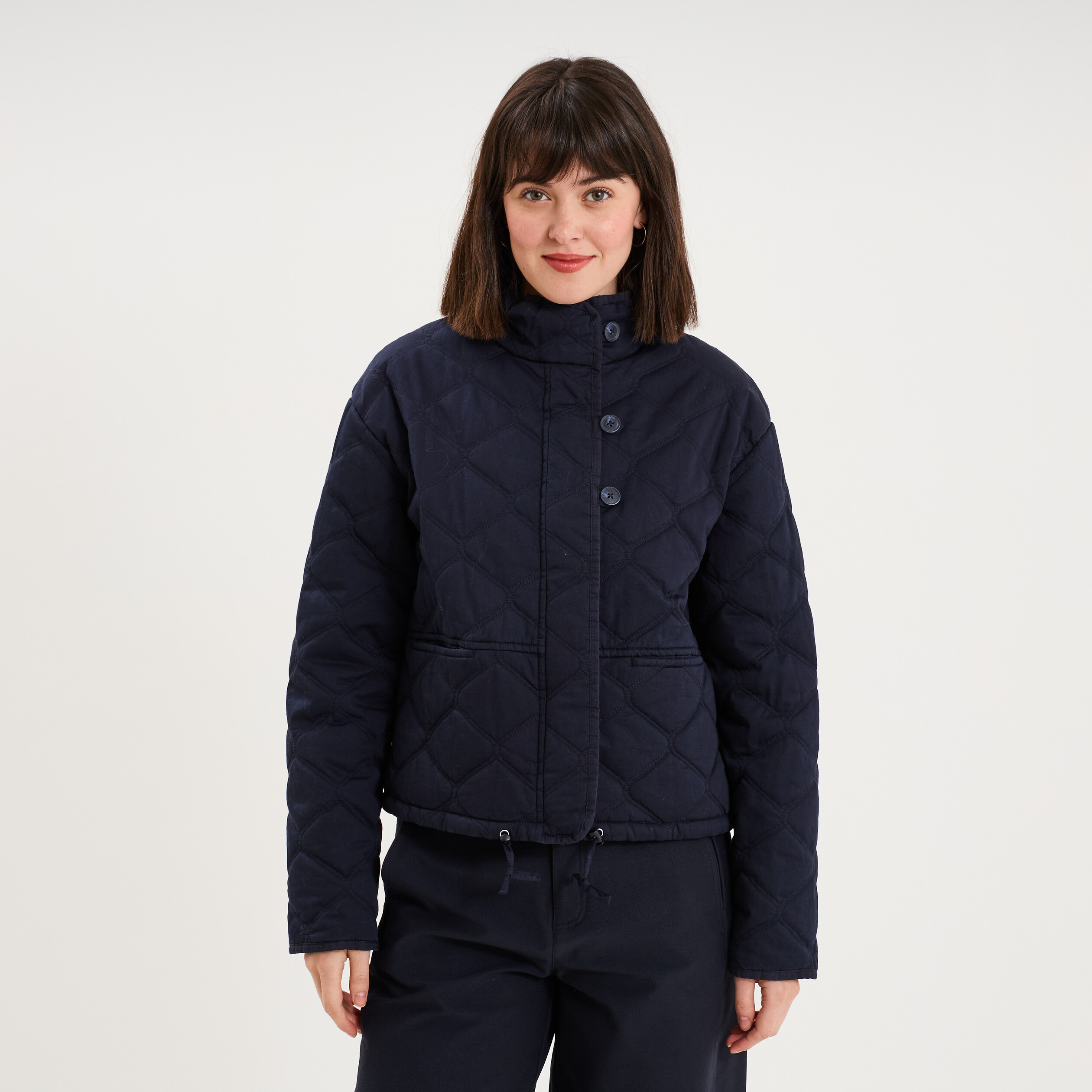 Veste matelass&eacute;e taille ajustable bleu fonc&eacute; femme