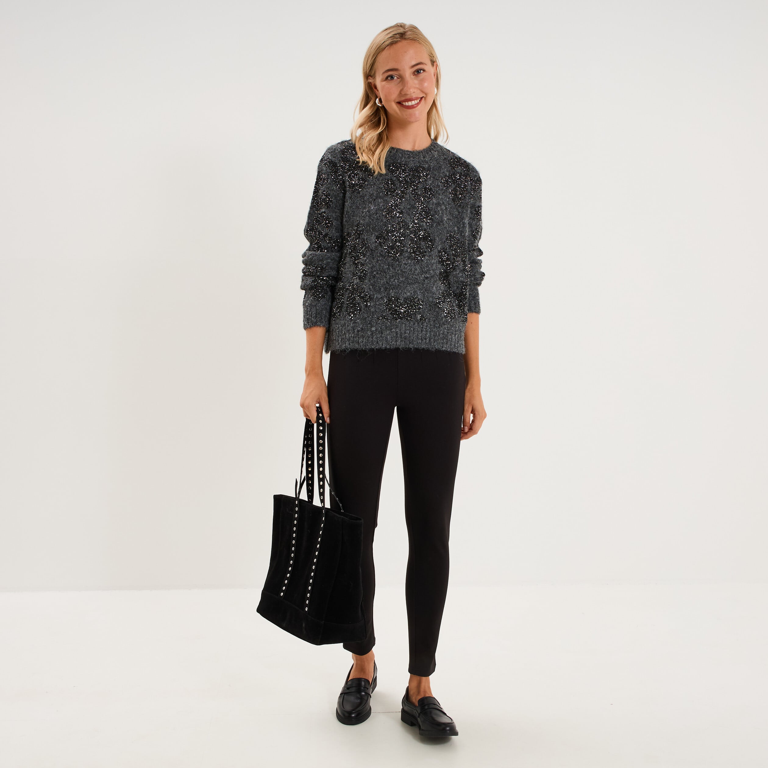 Legging taille haute stretch &agrave; pinces noir femme