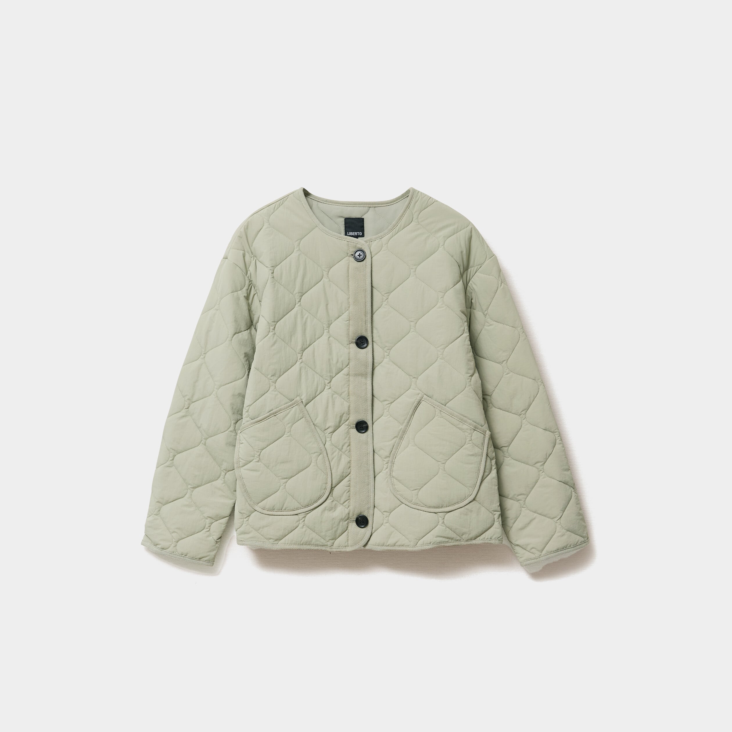 Veste matelass&eacute;e boutonn&eacute;e col rond vert kaki femme