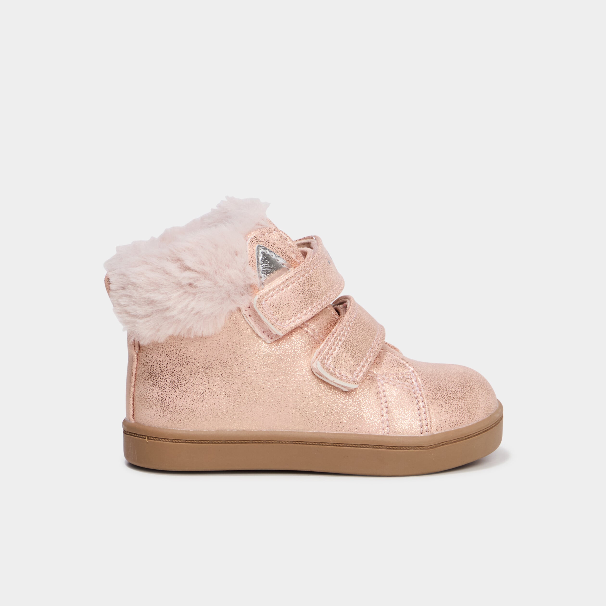 Baskets montantes fourr&eacute;es &agrave; scratchs rose b&eacute;b&eacute; fille