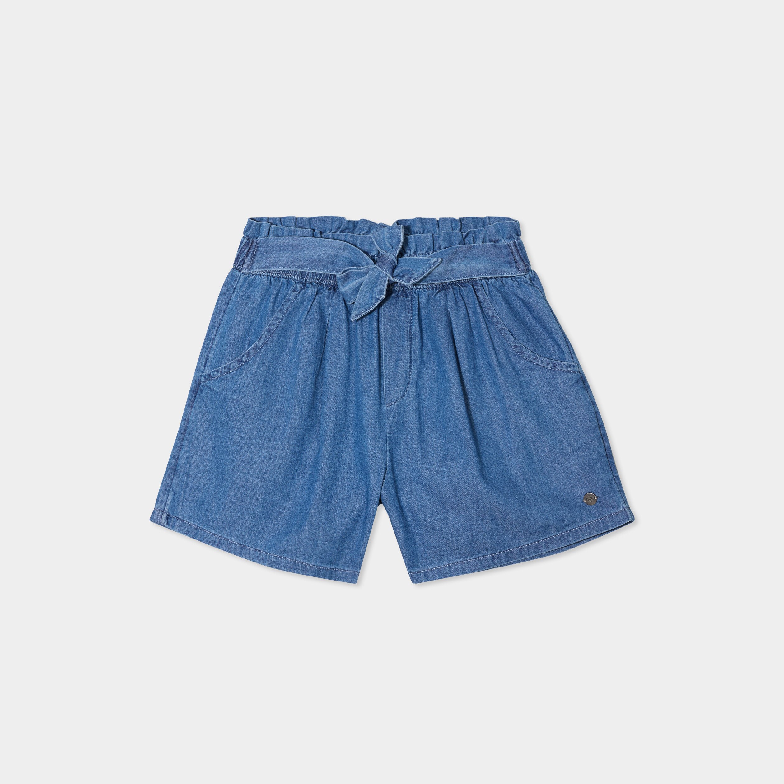 short en jean avec ceinture noeud taille denim stone fille Short en jean avec ceinture noeud taille denim stone fille