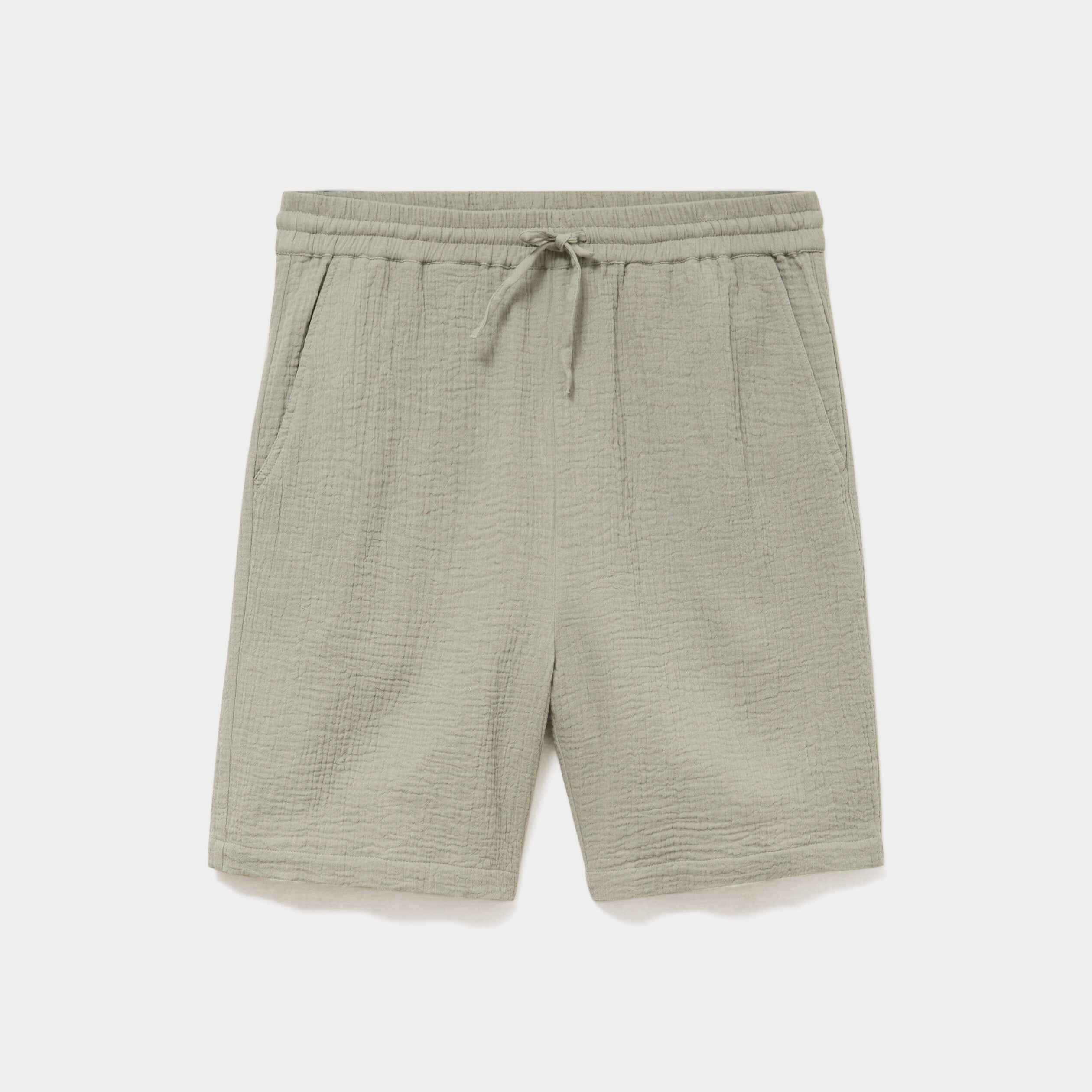 Short chino droit gaze de coton vert clair homme
