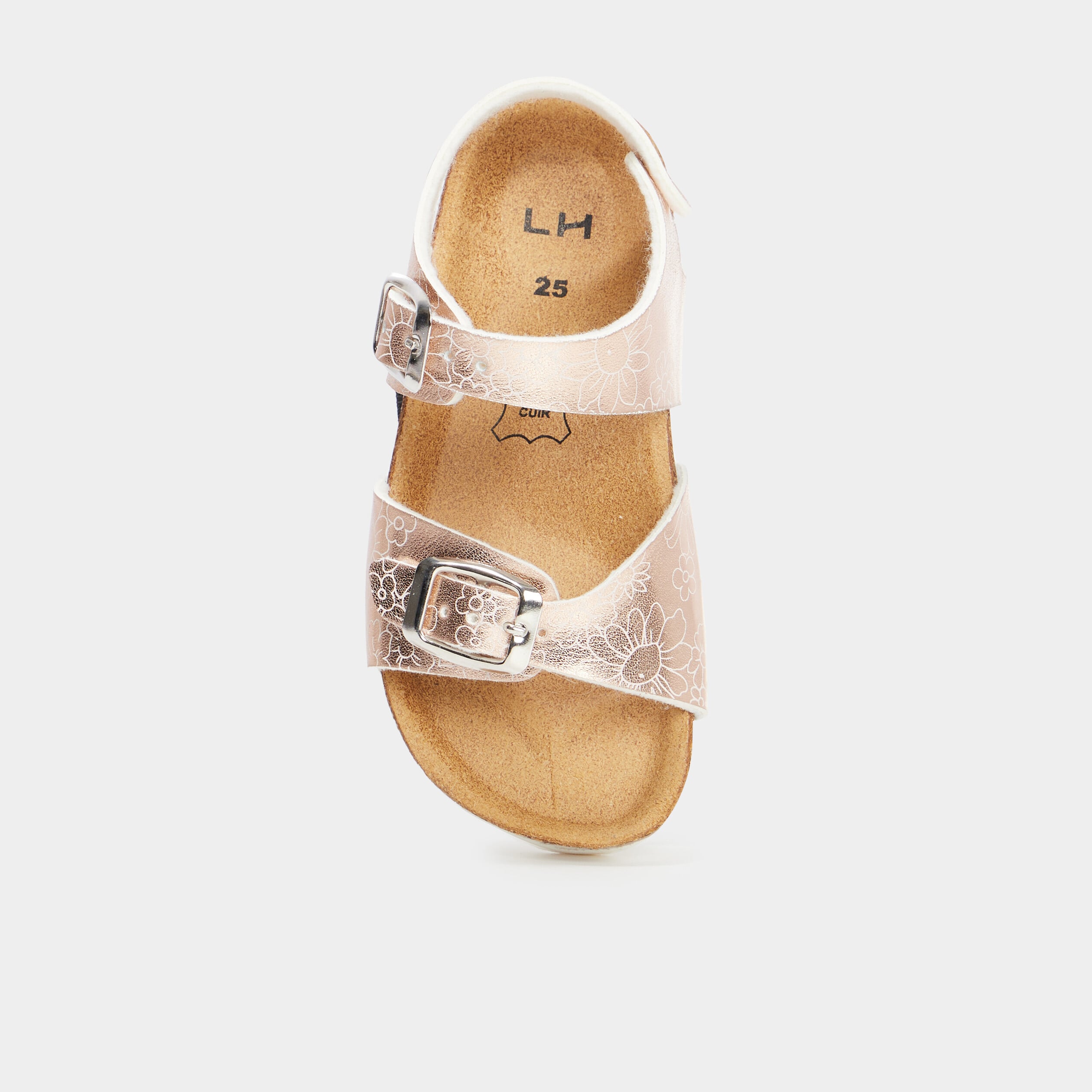 Sandales m&eacute;tallis&eacute;es avec boucles couleur argent fille