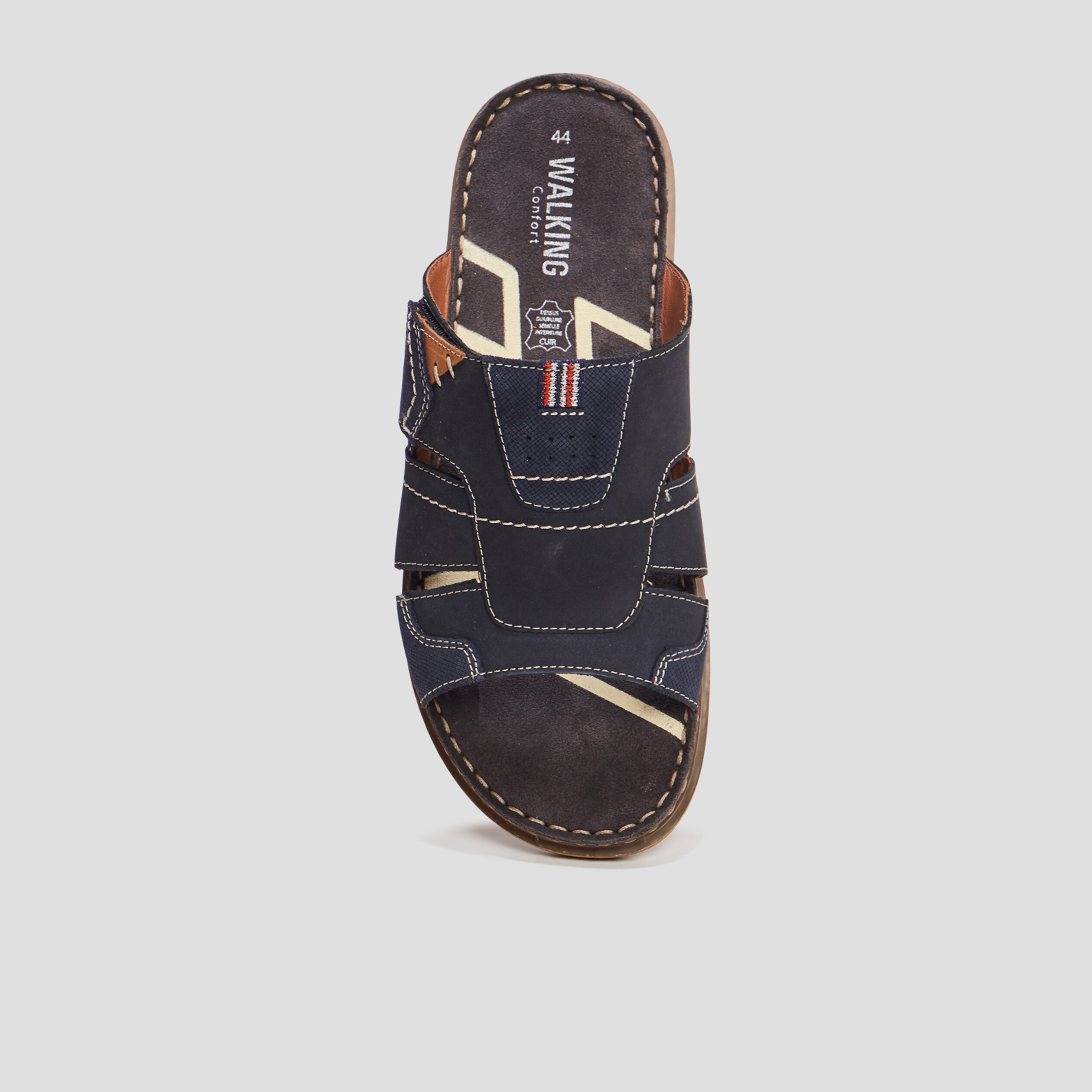 Mules a scratch en cuir bleu marine homme