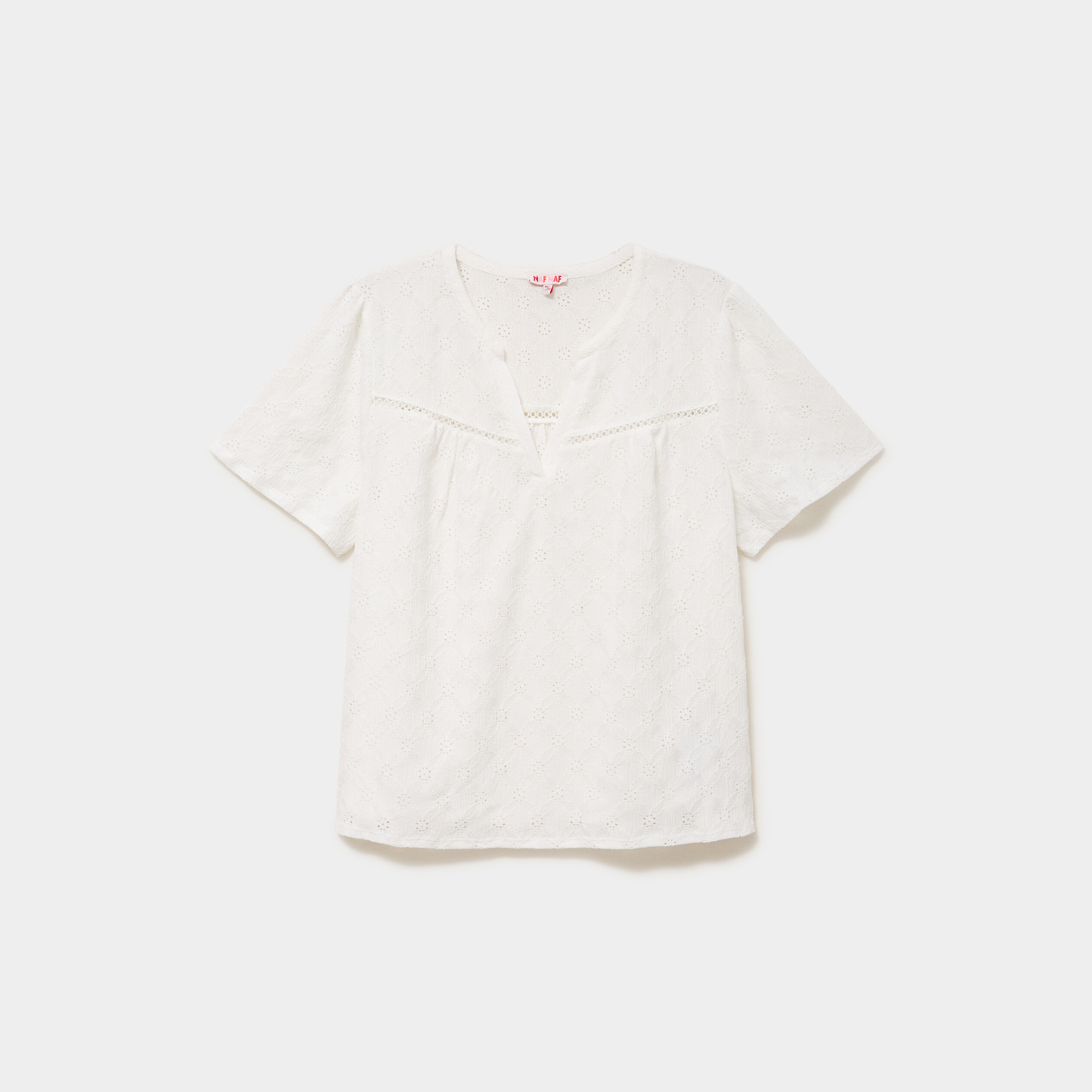 T-shirt broderie anglaise col tunisien blanc femme grande taille
