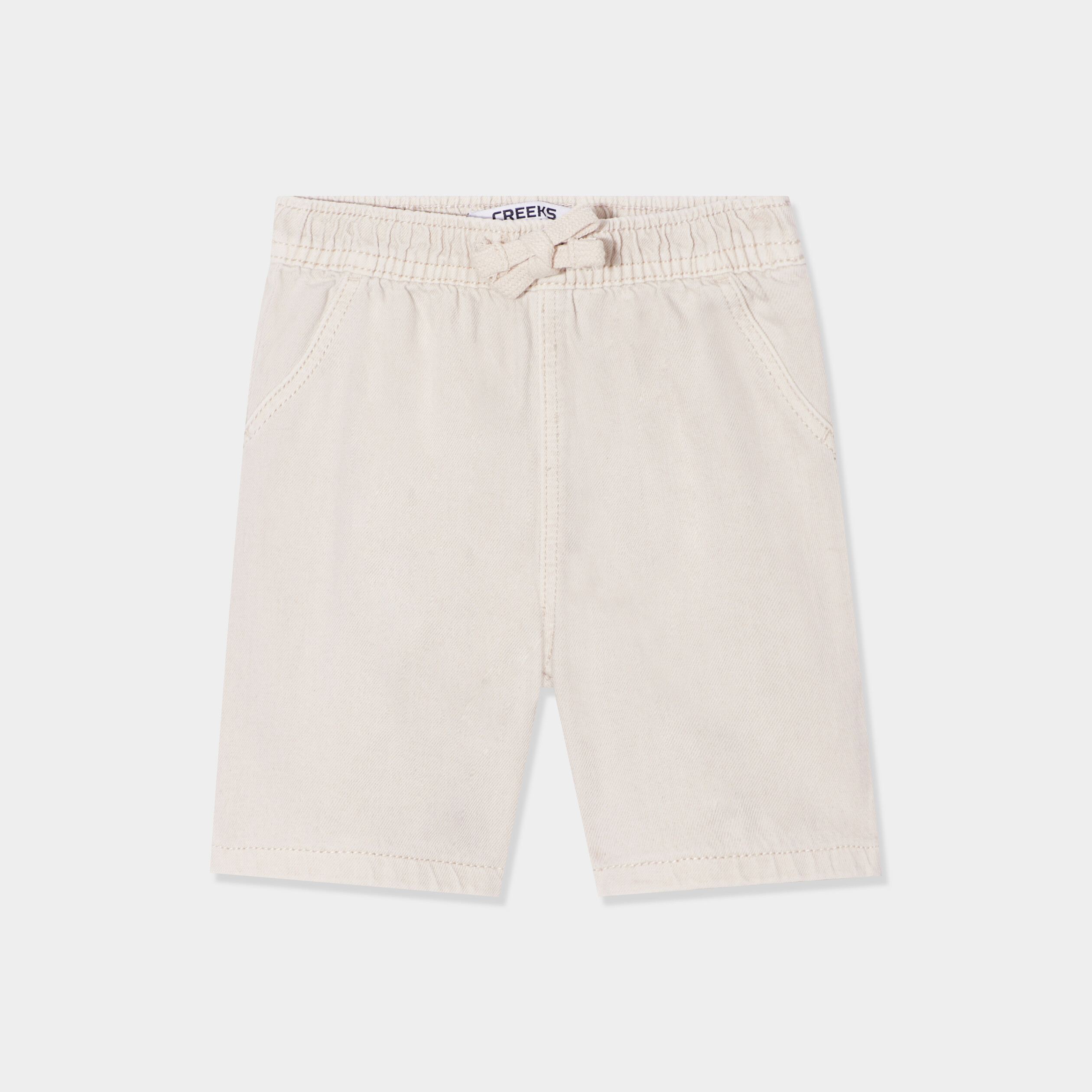 short coton taille elastiquee a cordons ecru bebeg Short coton taille élastiquée à cordons ecru bébé garçon
