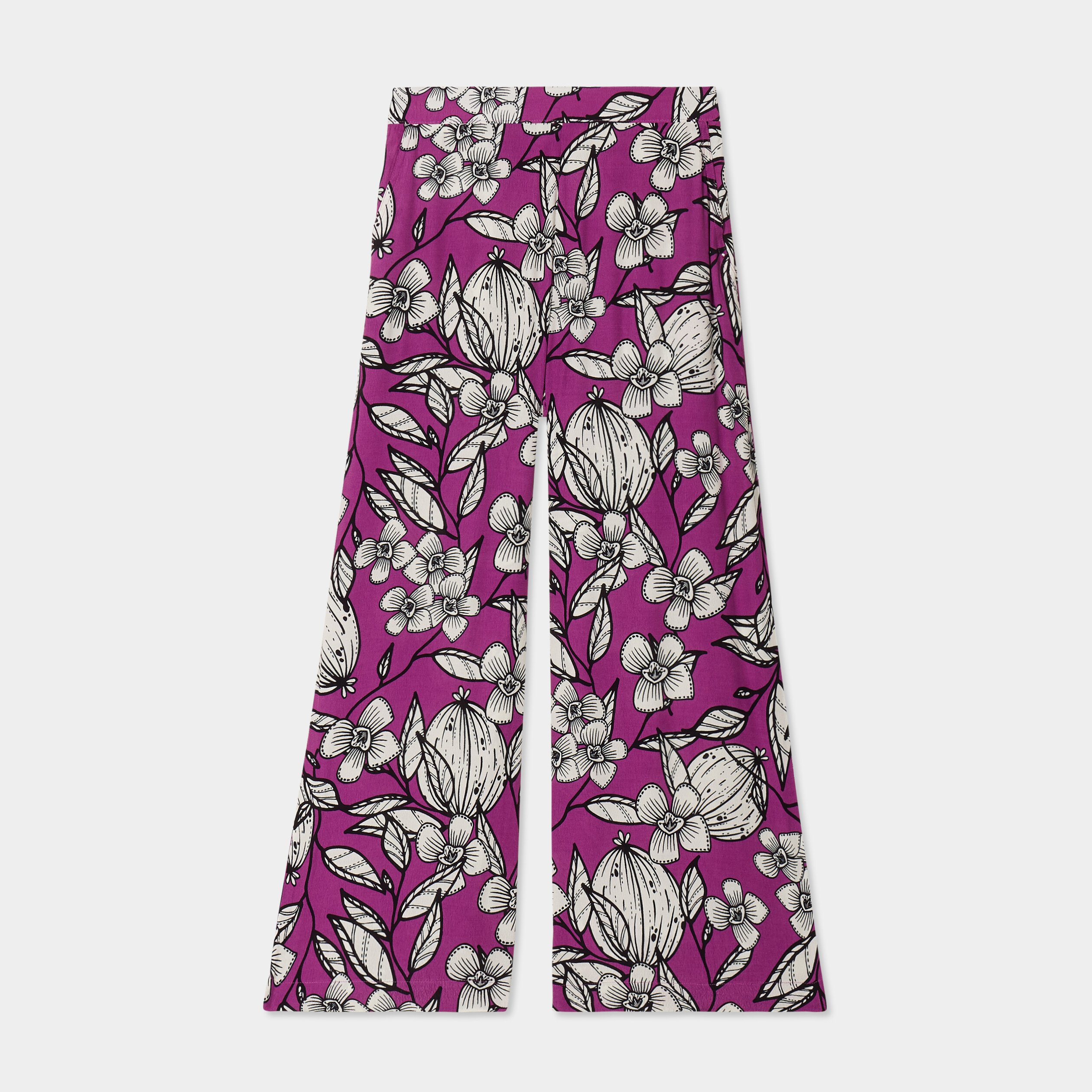 pantalon large fluide 78eme violet femme Pantalon large fluide 7/8ème violet femme