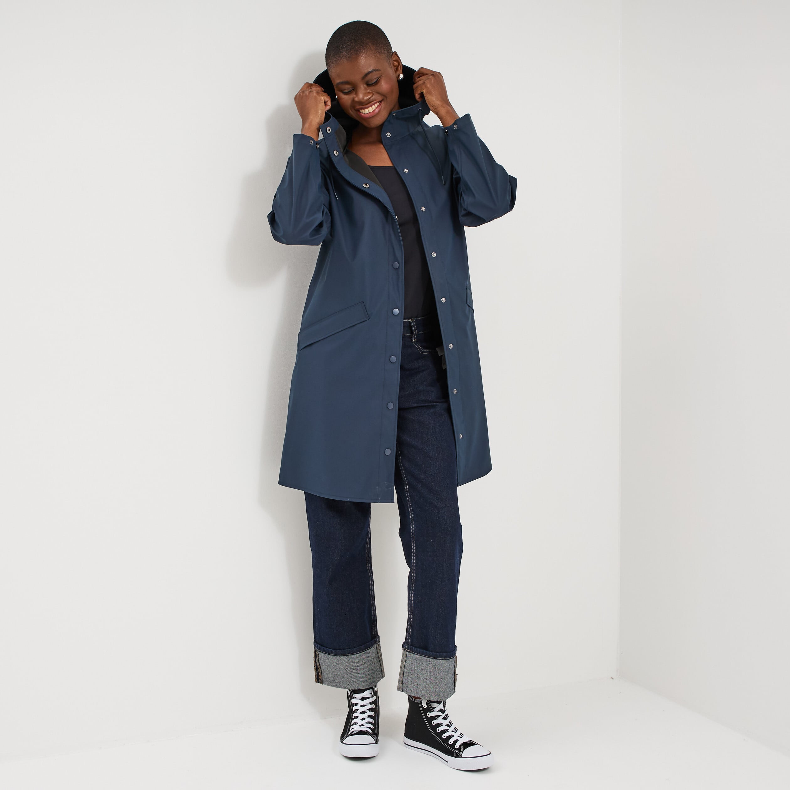 Parka imperm&eacute;able coupe-vent &agrave; capuche bleu marine femme