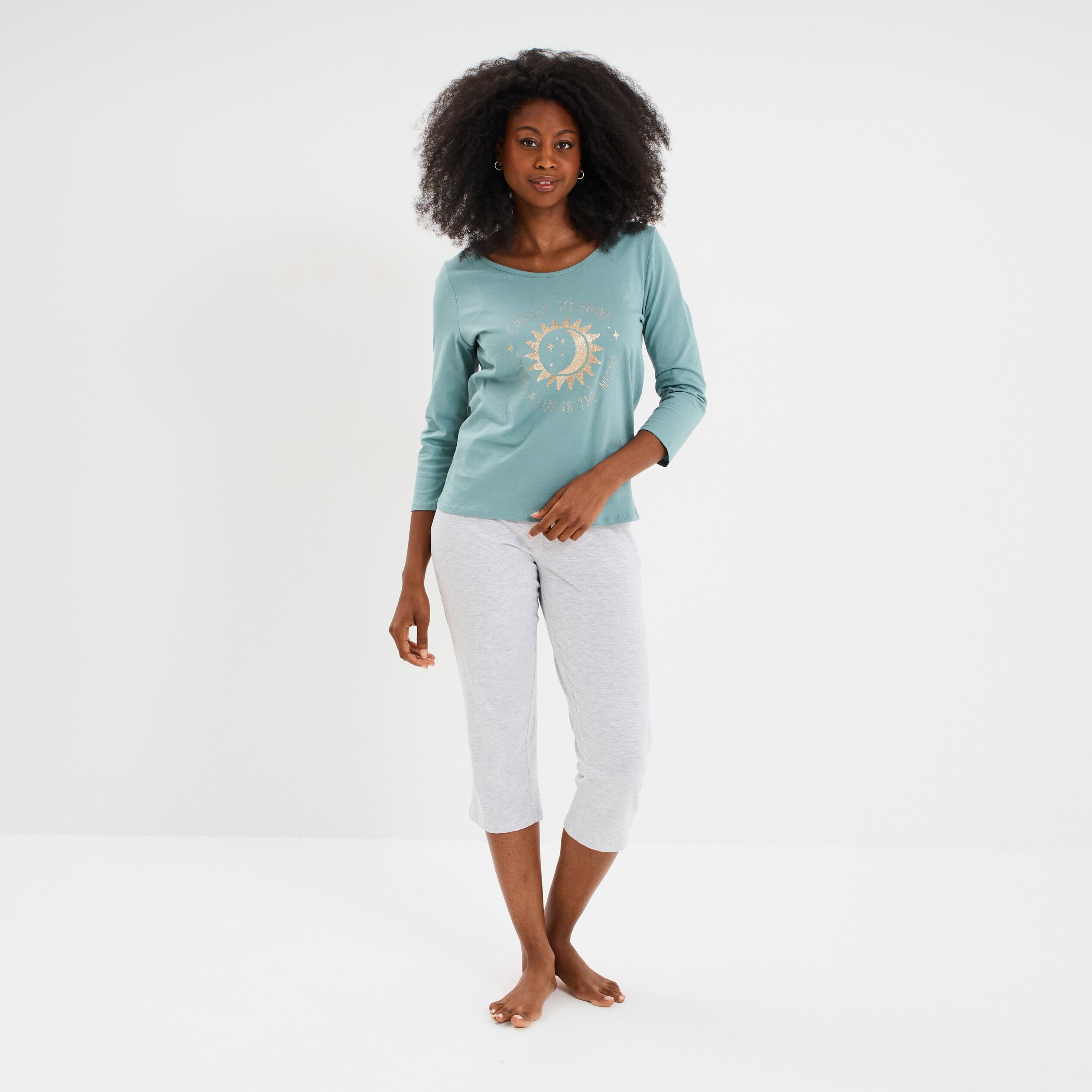 ensemble pyjama corsaire t shirt coton bleu gris femme Ensemble pyjama corsaire t-shirt coton bleu gris femme