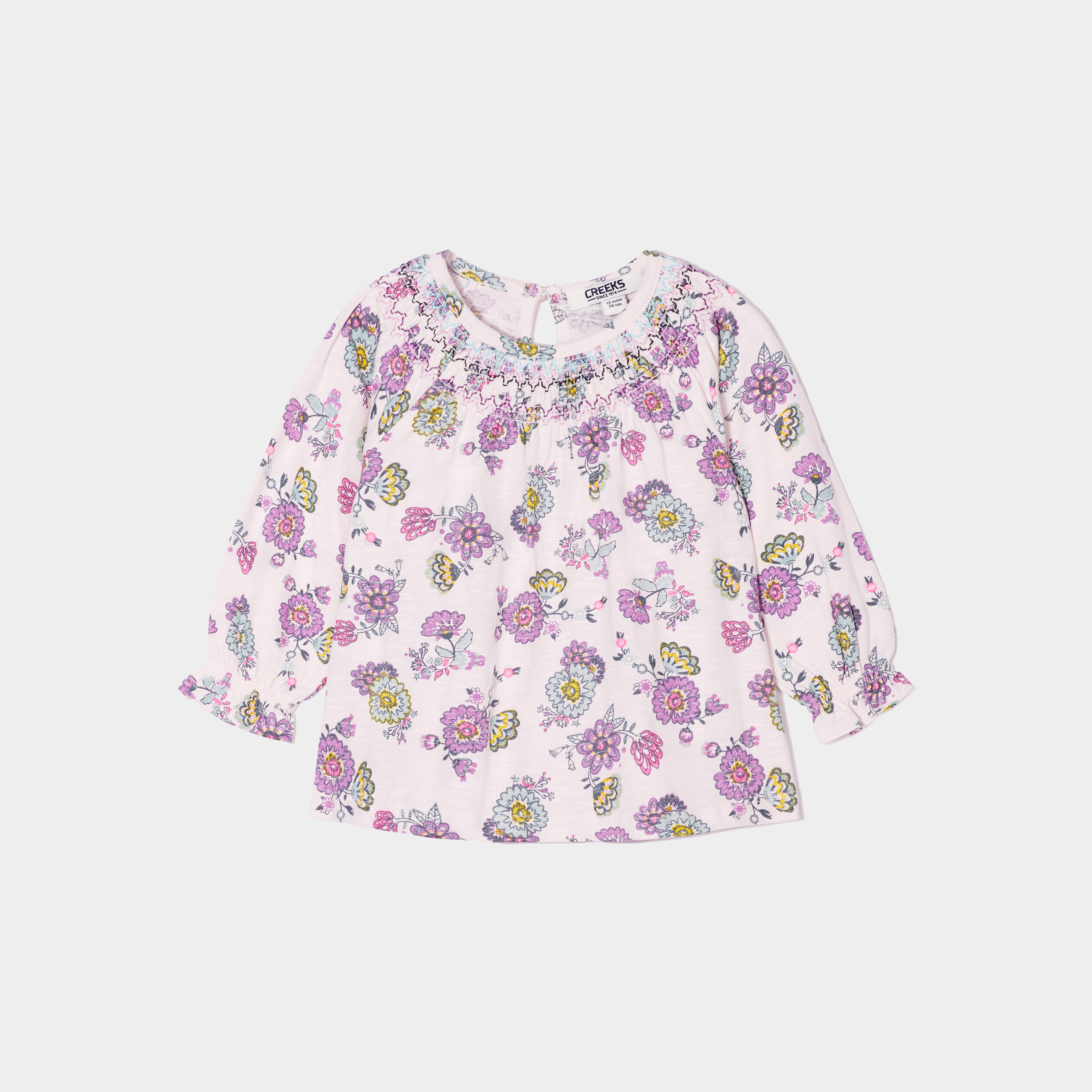 T-shirt col smocké Creeks rose pastel bébé fille