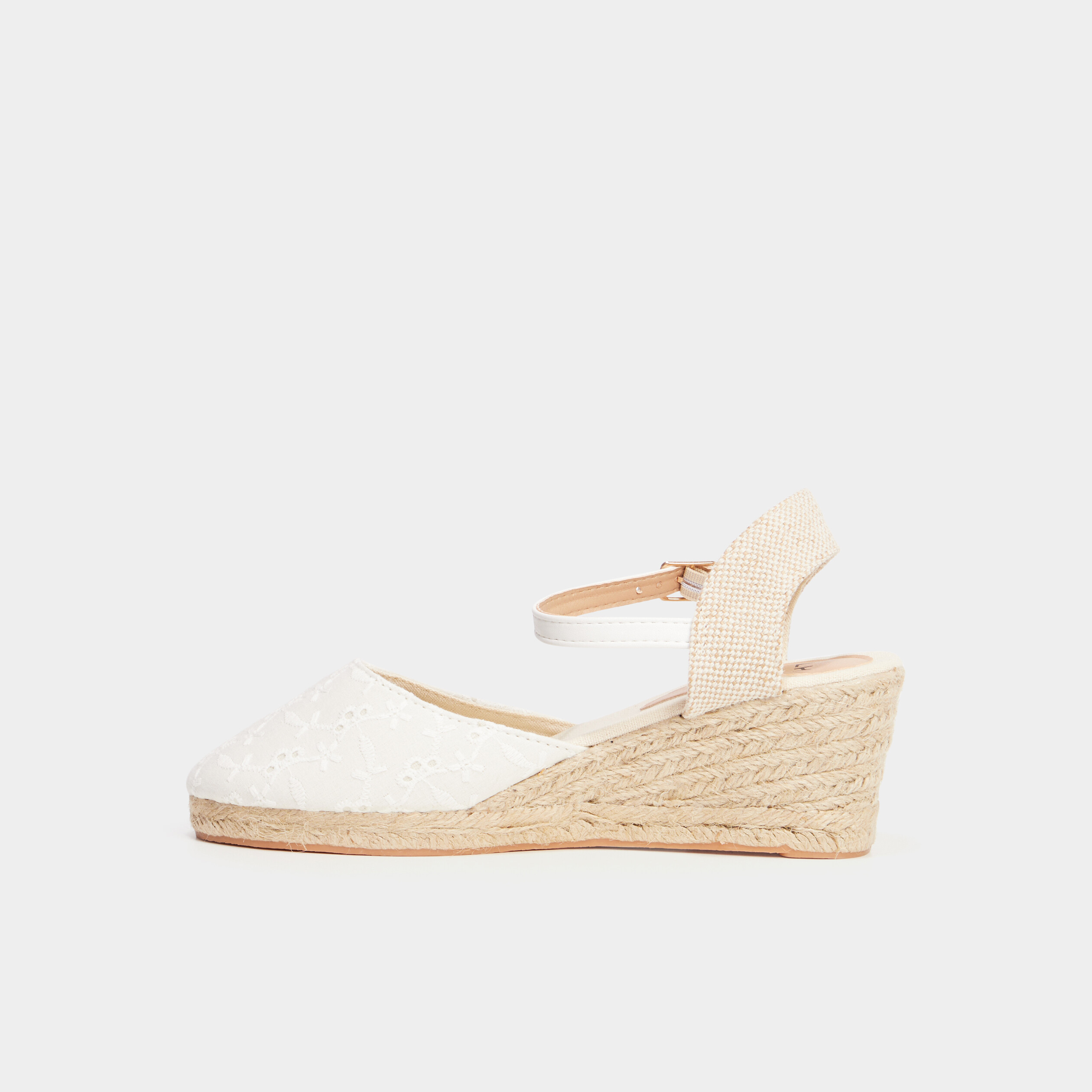 Sandales espadrilles compens&eacute;es broderie blanc femme