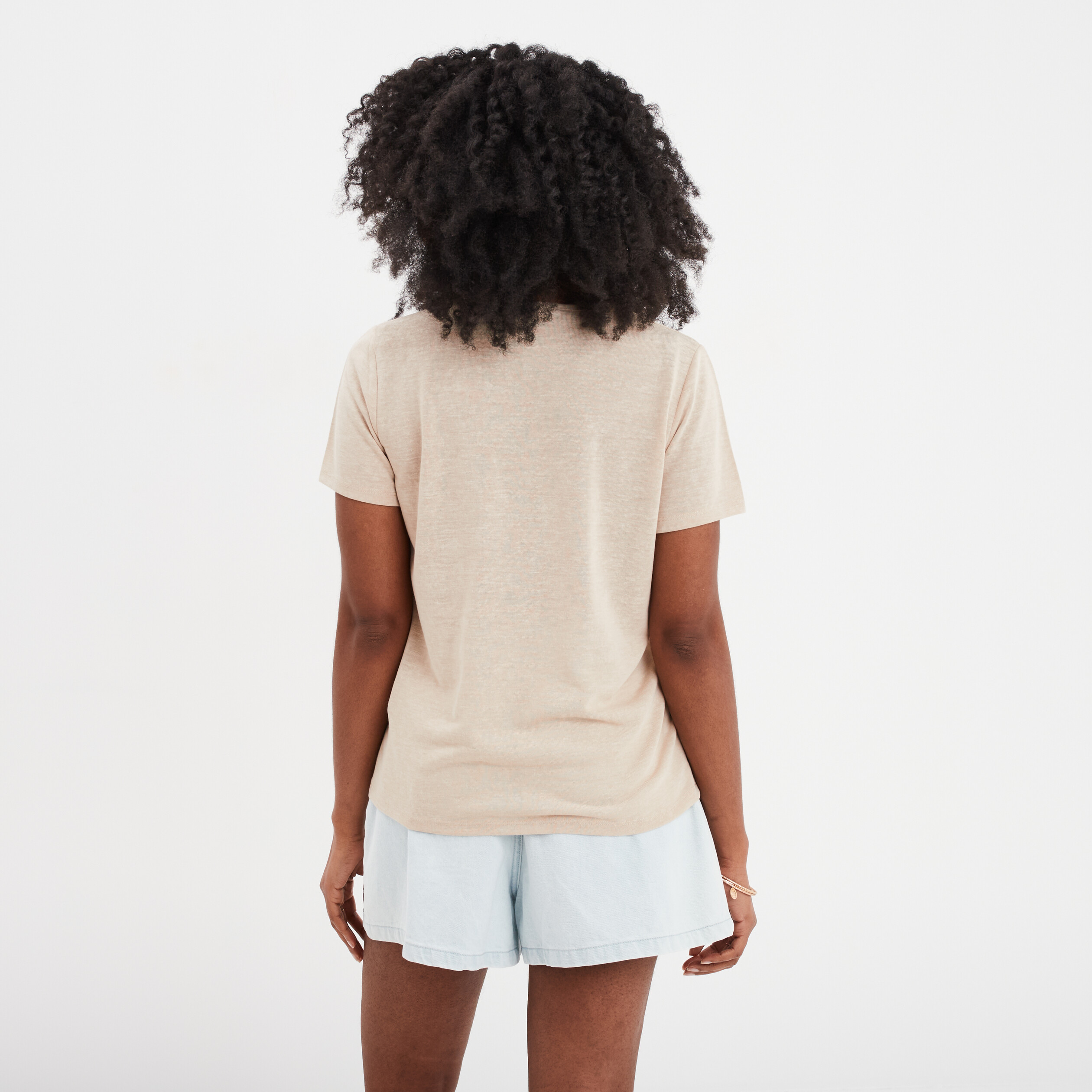 t shirt col rond 1 poche manches courtes beige femme T-shirt col rond 1 poche manches courtes beige femme