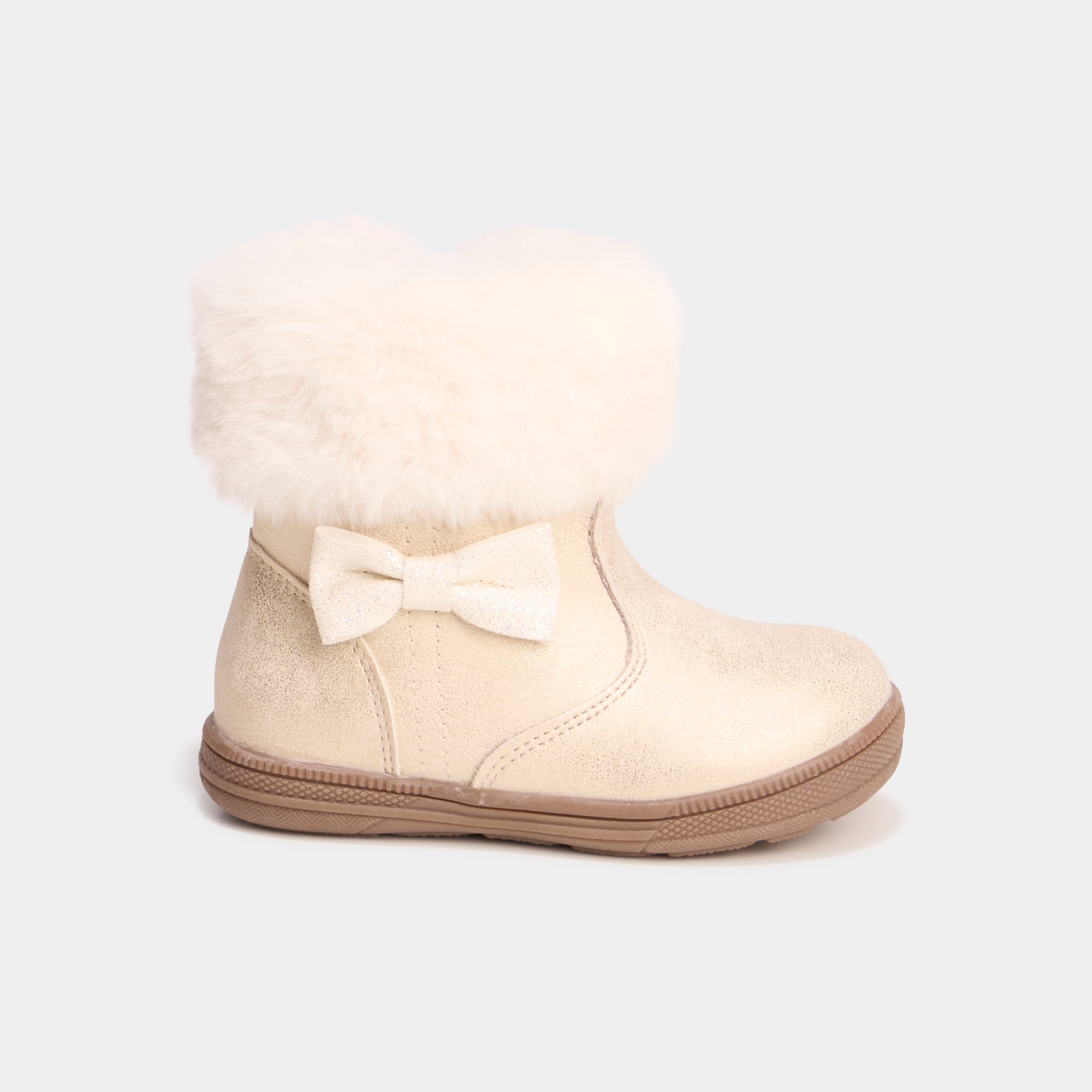 Boots d&eacute;tails fausse fourrure ivoire b&eacute;b&eacute; fille