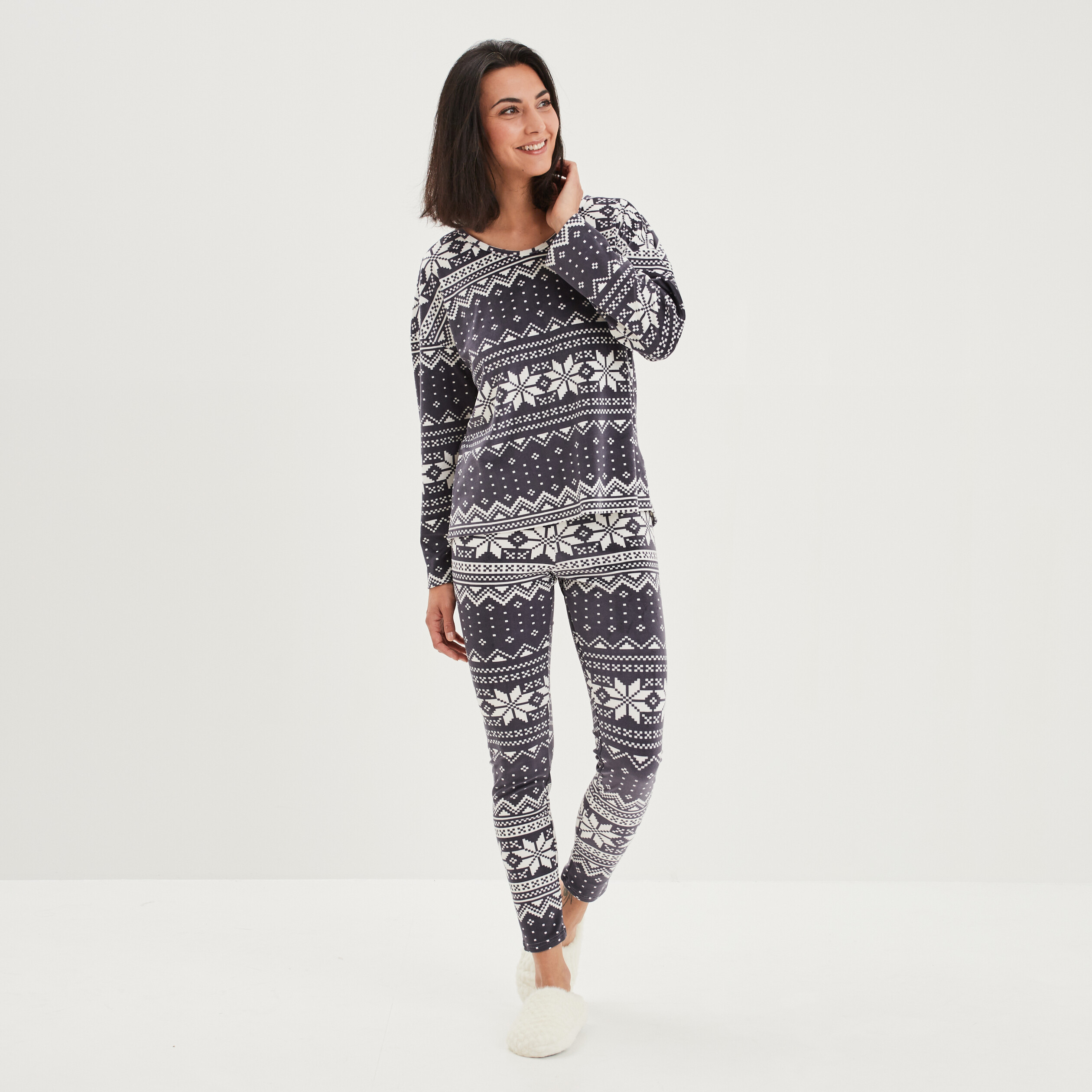 Ensemble pyjama pantalon velours bleu marine femme