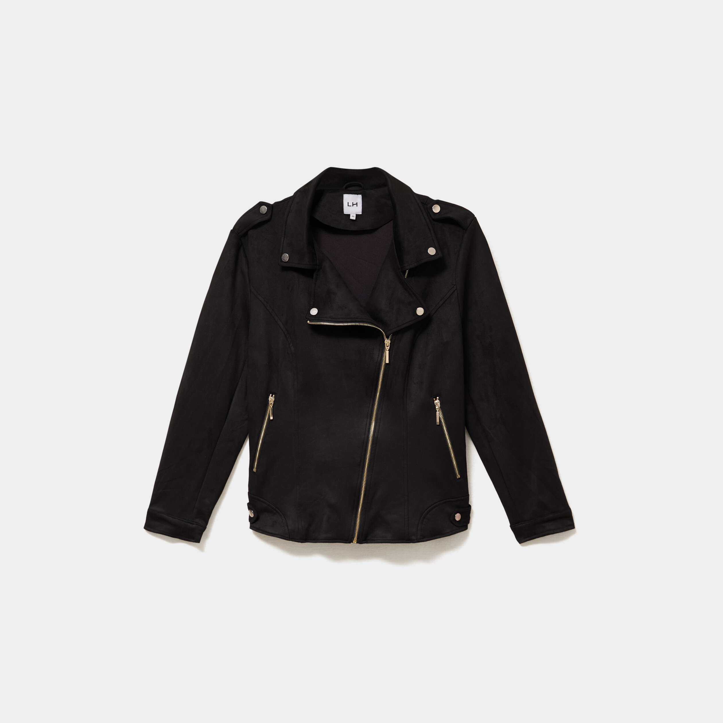 Blouson zipp&eacute; effet su&eacute;dine style biker noir femme grande taille