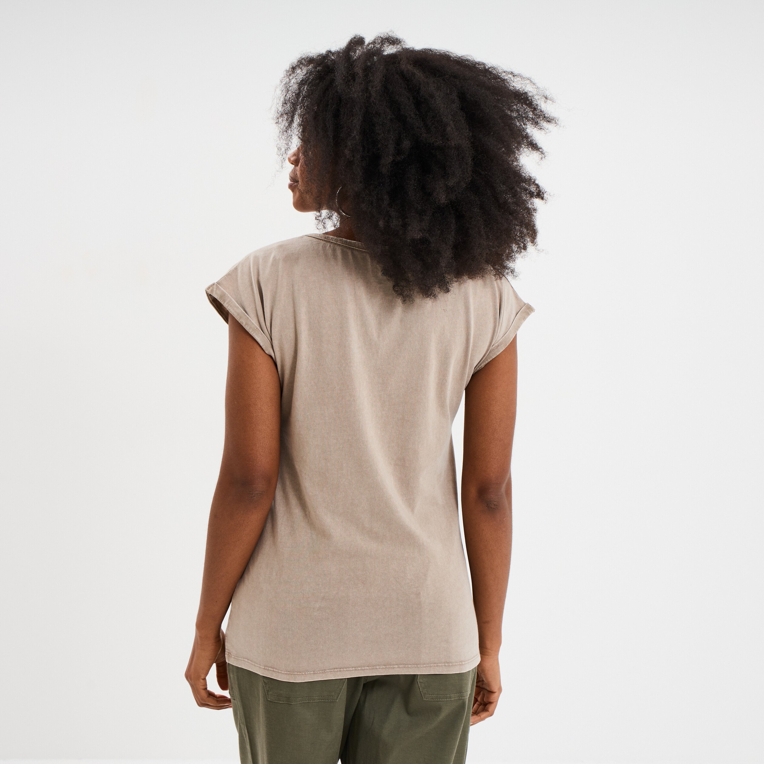 t shirt coton col en v manches courtes vert kaki femme T-shirt coton col en V manches courtes vert kaki femme