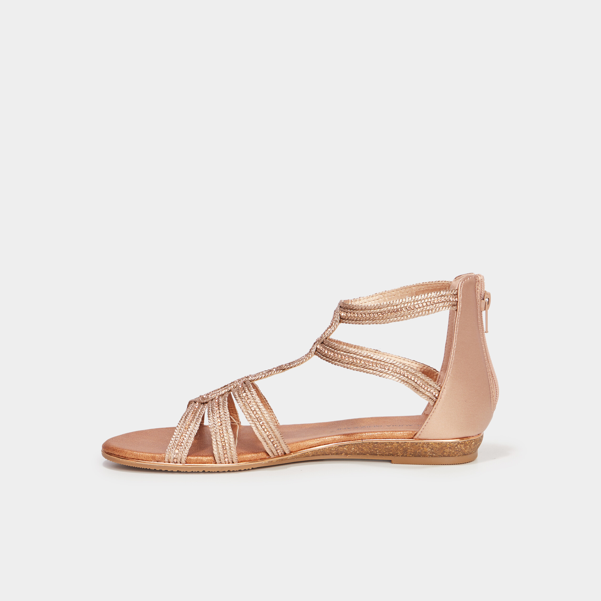 Sandales brides tress&eacute;es strass Claudia rose champagne femme