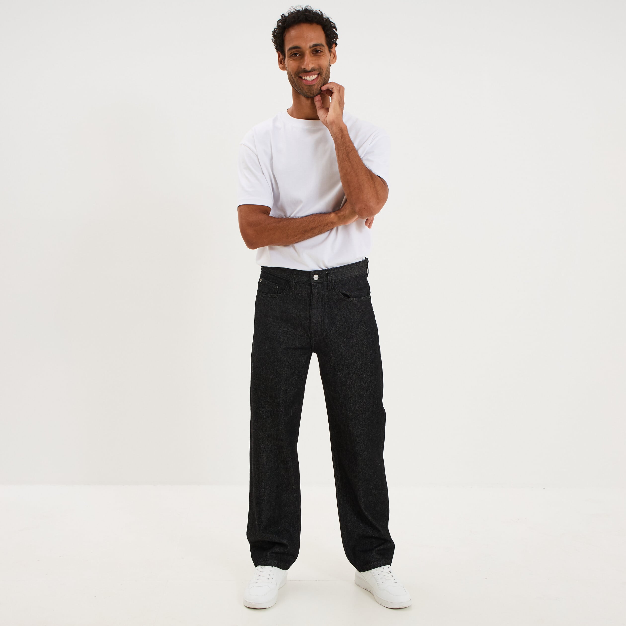 Jean relaxed 5 poches coton denim noir homme