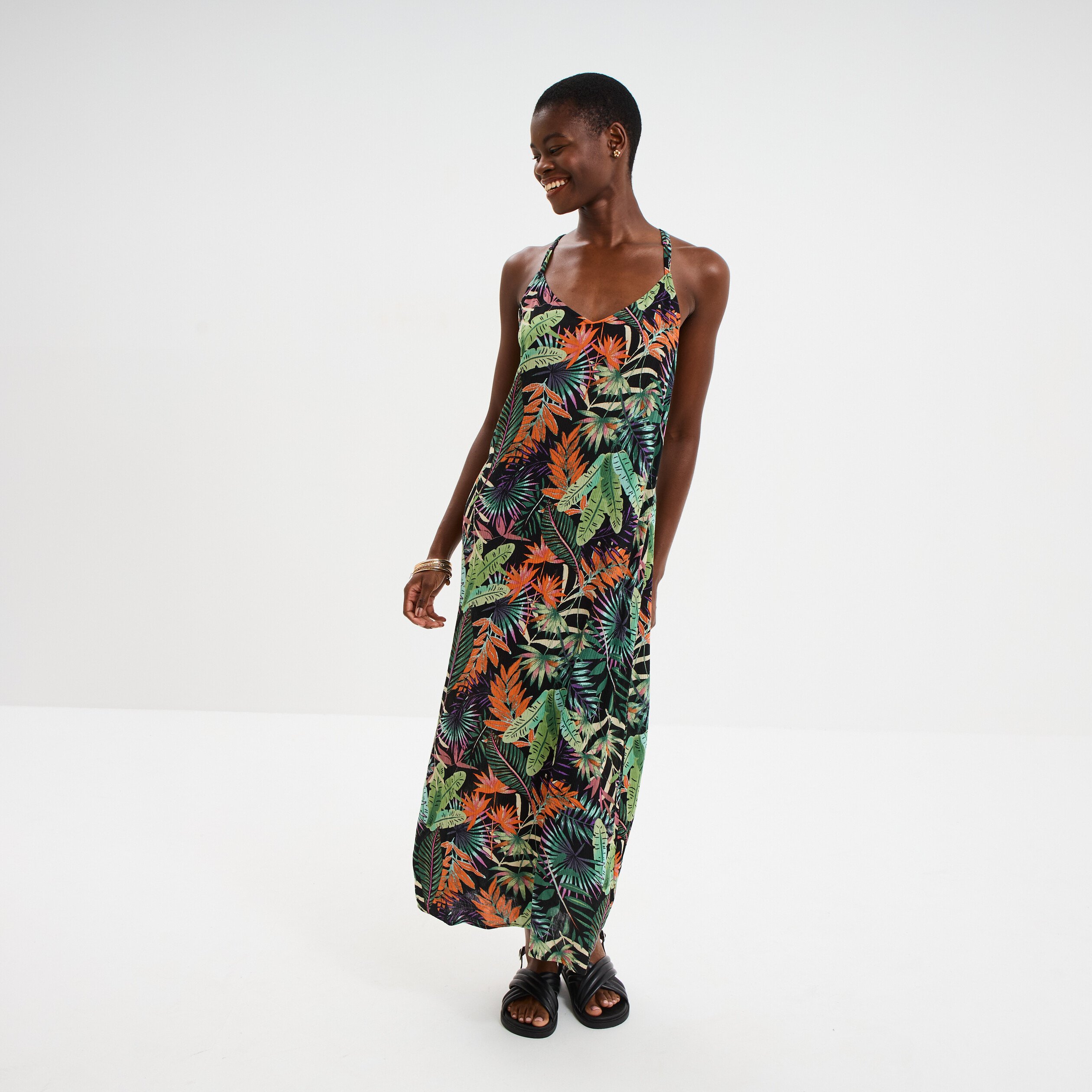 robe longue bretelles croisees dos noir femme Robe longue bretelles croisées dos noir femme