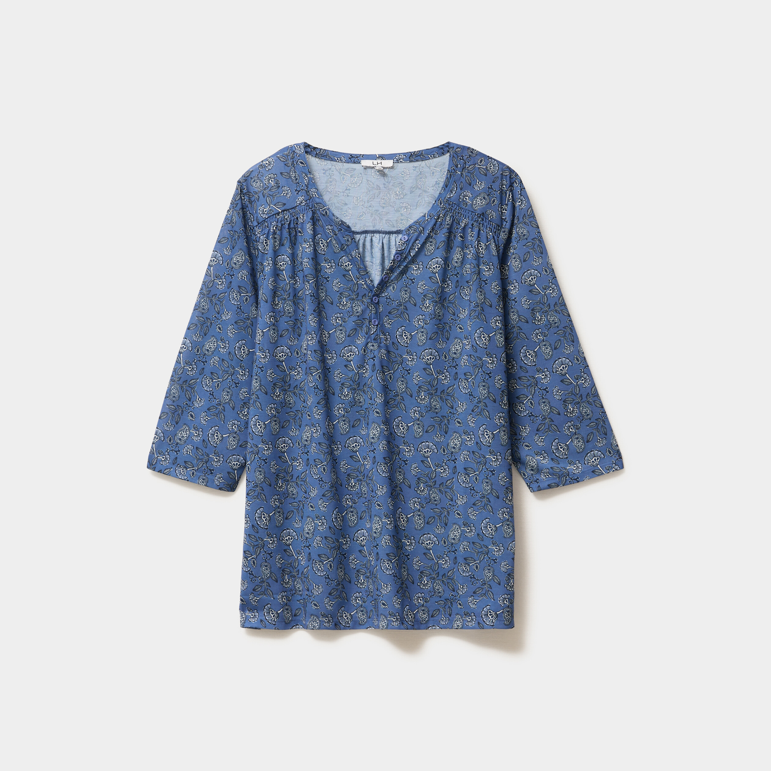 T-shirt col tunisien manches 3/4 bleu gris femme grande taille