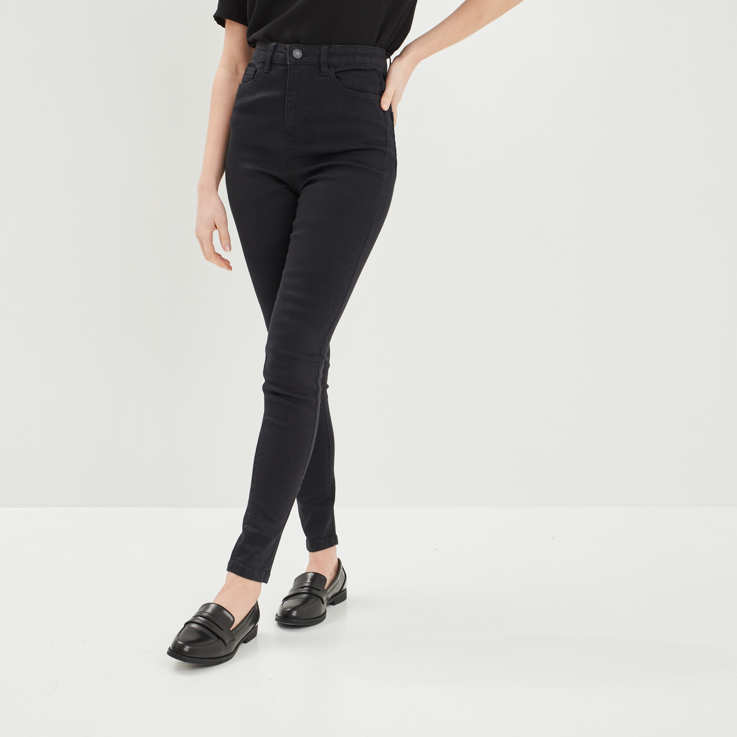 Pantalon femme taille haute en tissu noir - Vêtements