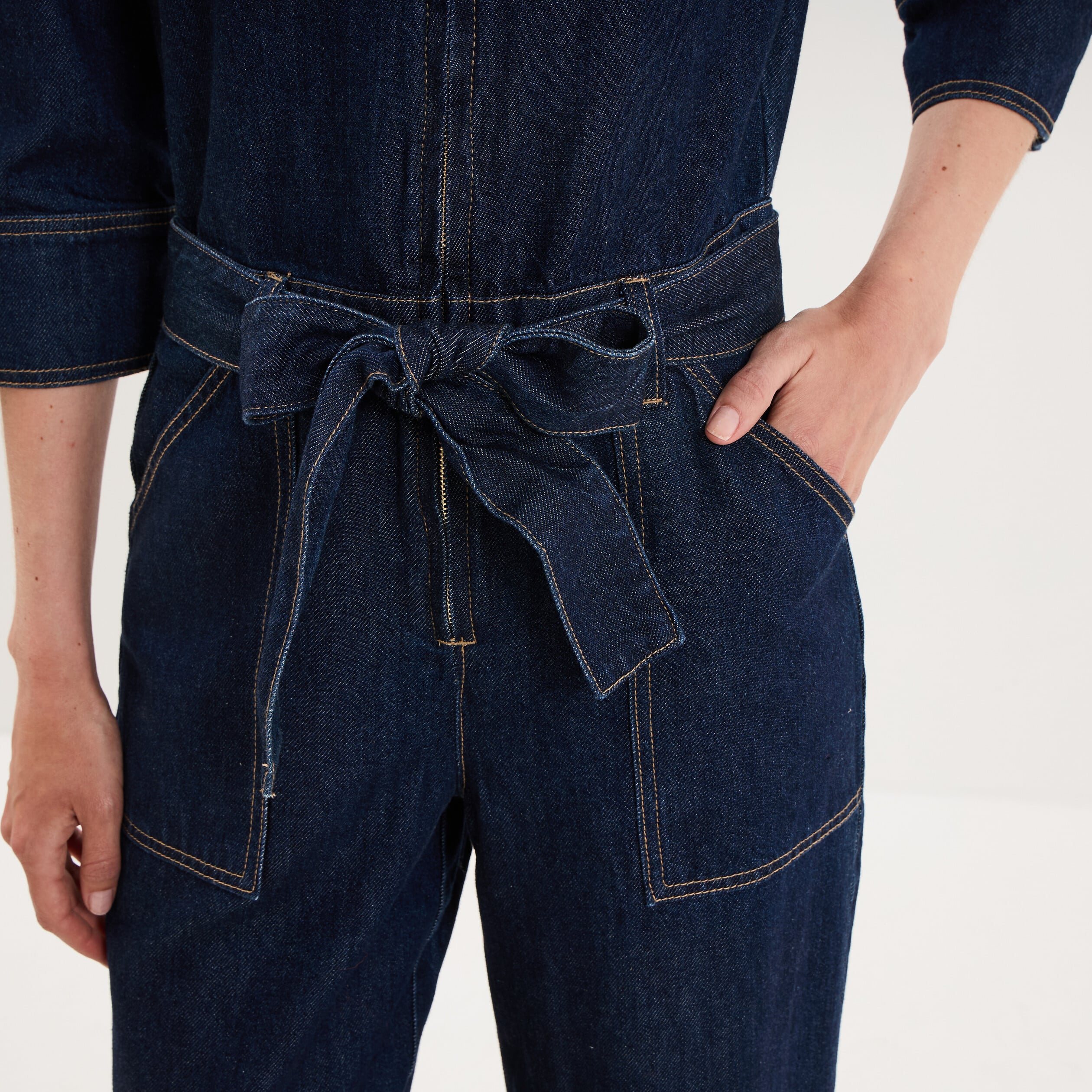 Combinaison pantalon large denim 3/4 denim brut femme