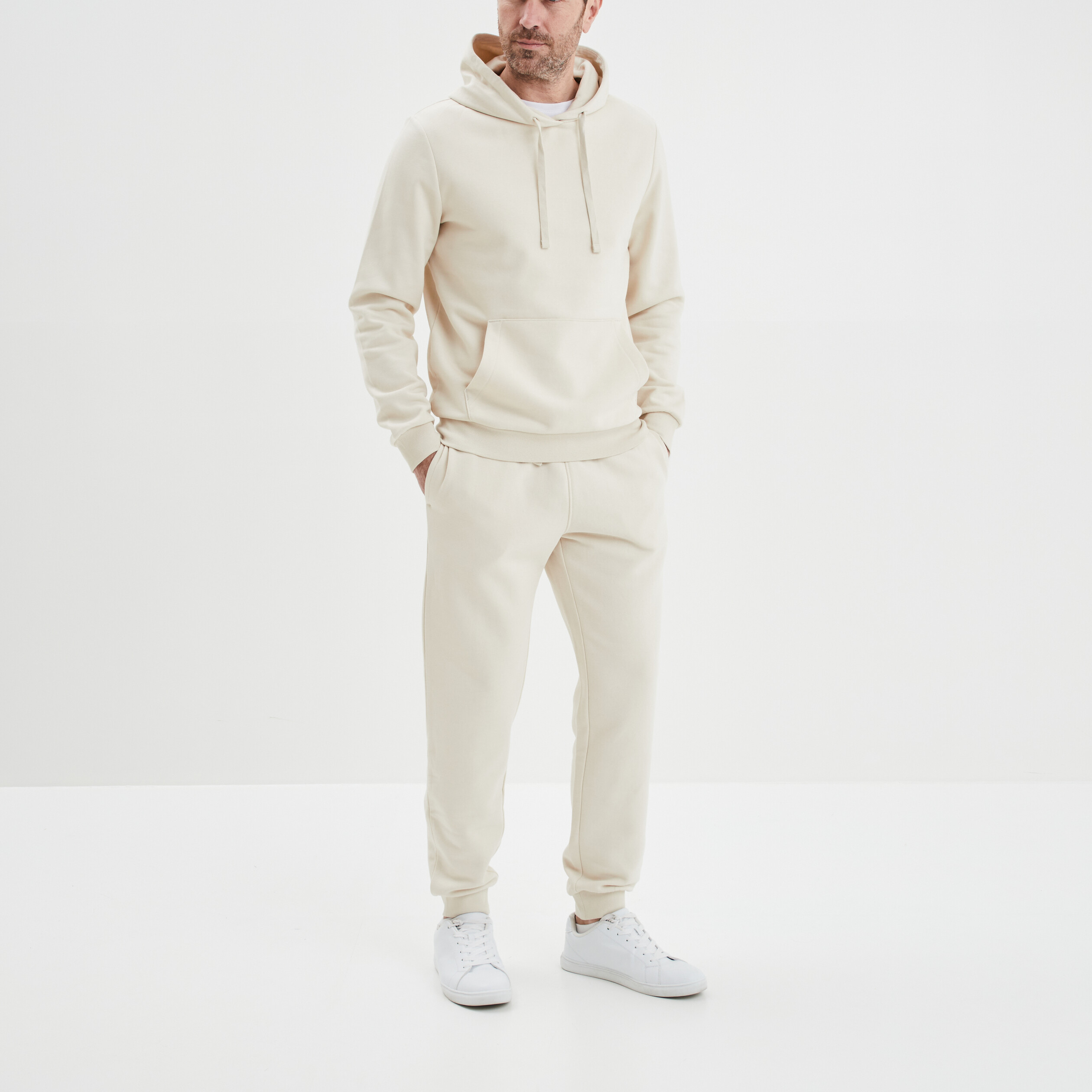 Pantalon jogging droit molleton ecru homme