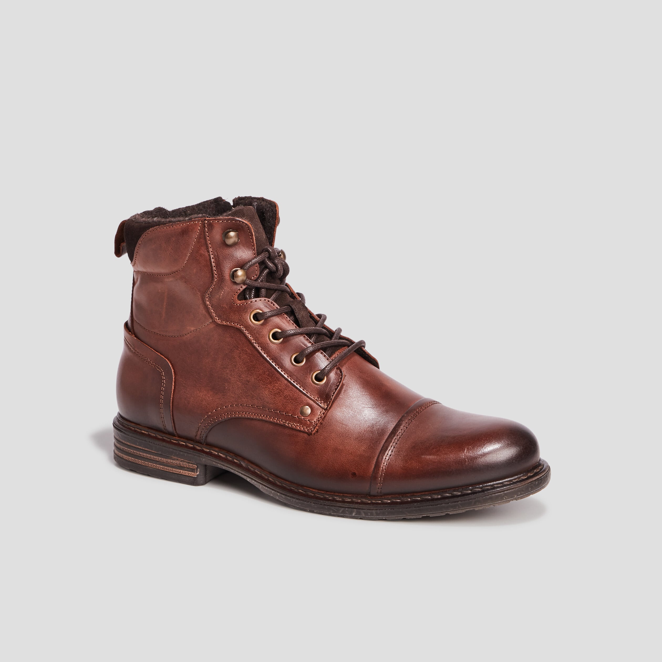 Bottines en cuir &agrave; lacets marron homme