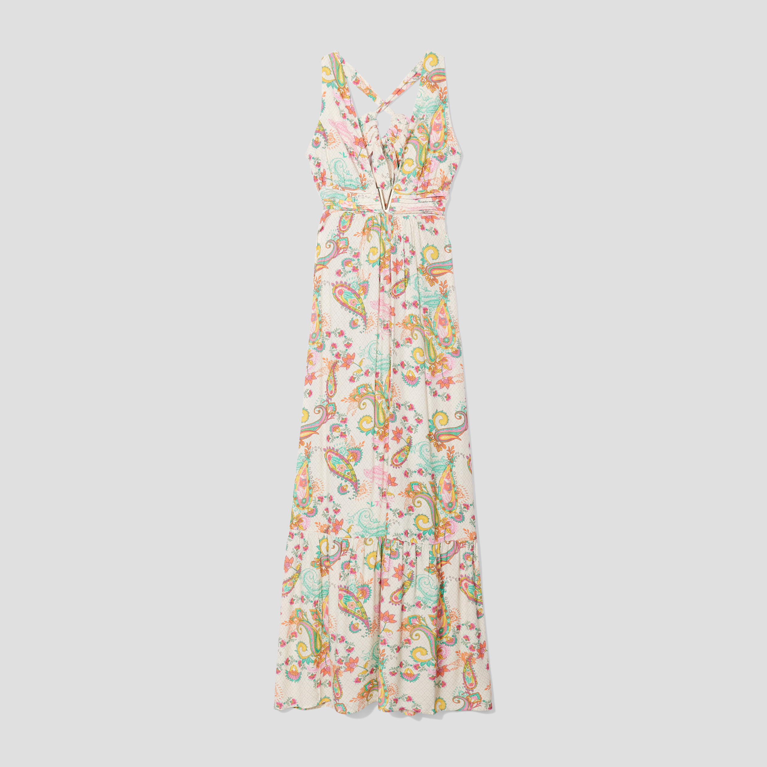 robe longue col en v bijou ecru femme Robe longue col en V bijou ecru femme