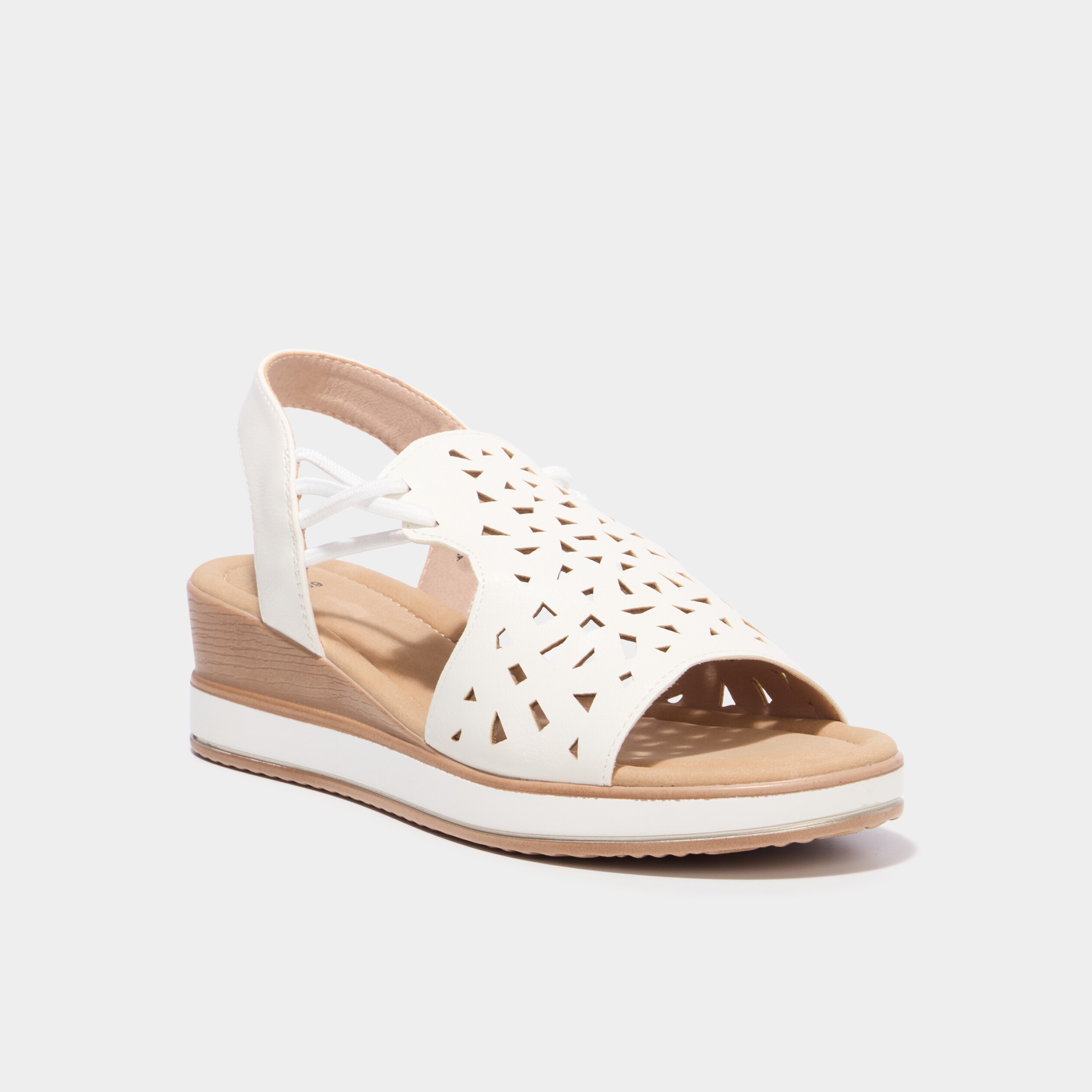 Sandales compens&eacute;es bride &eacute;lastiqu&eacute;e blanc femme