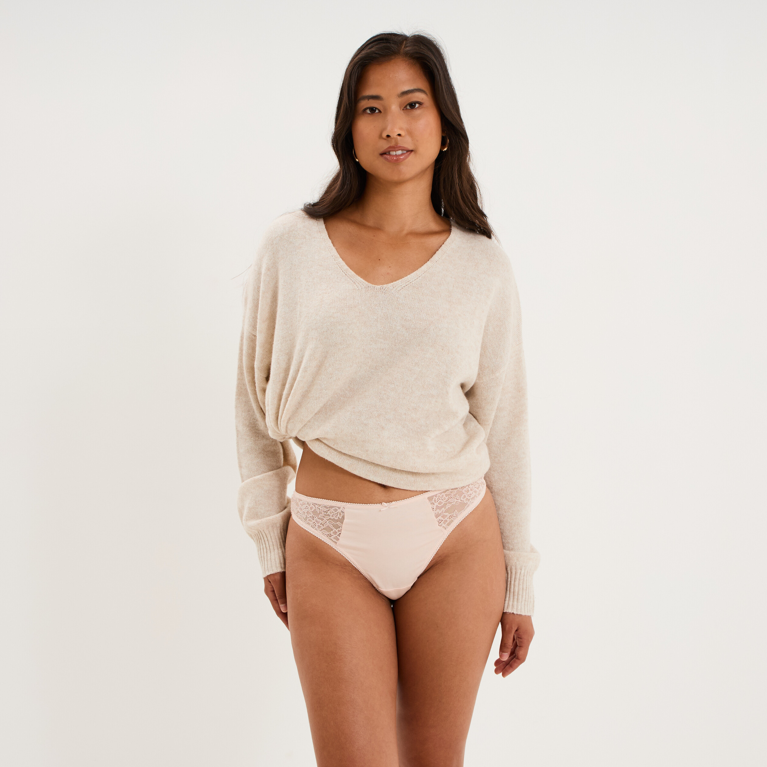 String coton majoritaire rose poudr&eacute;e femme