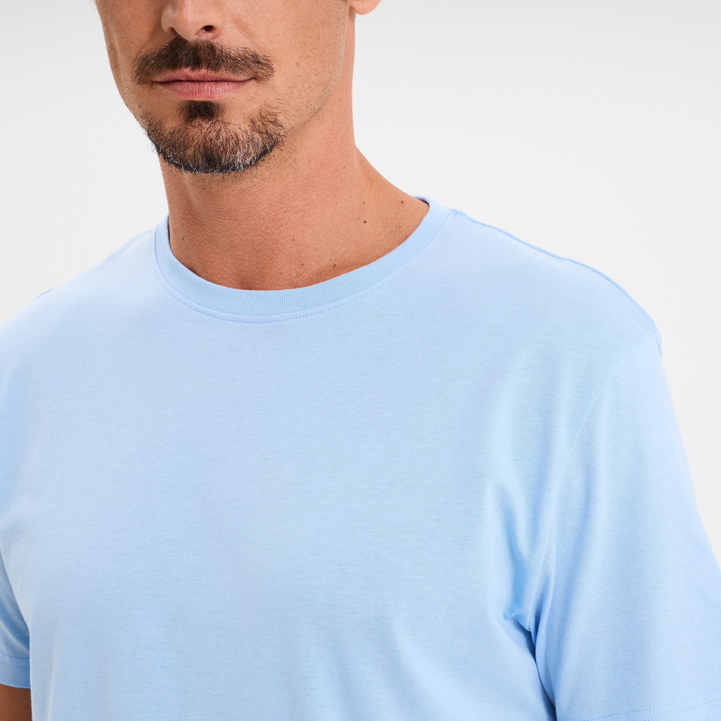 T-shirt droit en coton manches courtes bleu clair homme