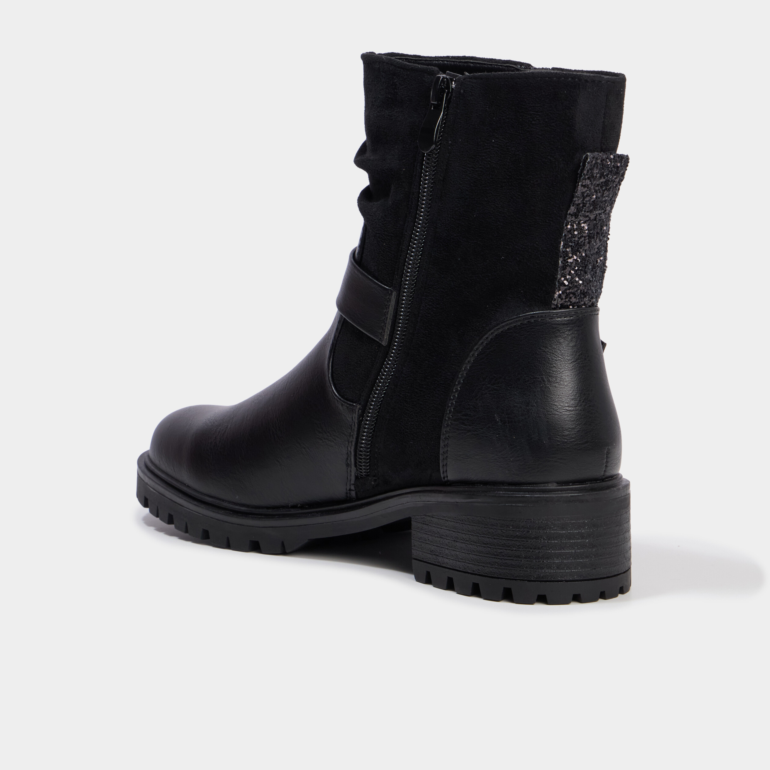 Boots bi-mati&egrave;re crant&eacute;es zipp&eacute;es noir femme