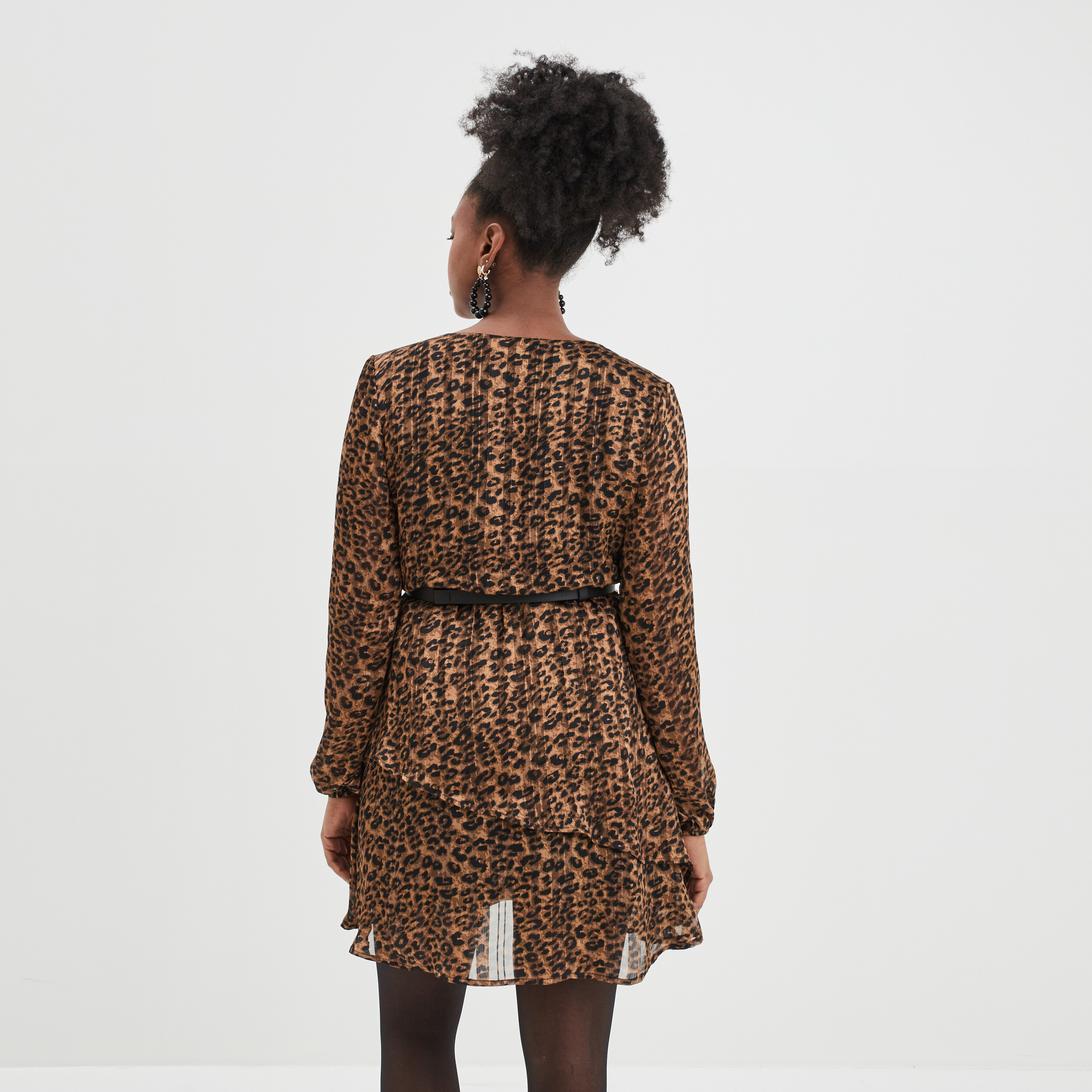 Robe droite ceinturée beige femme