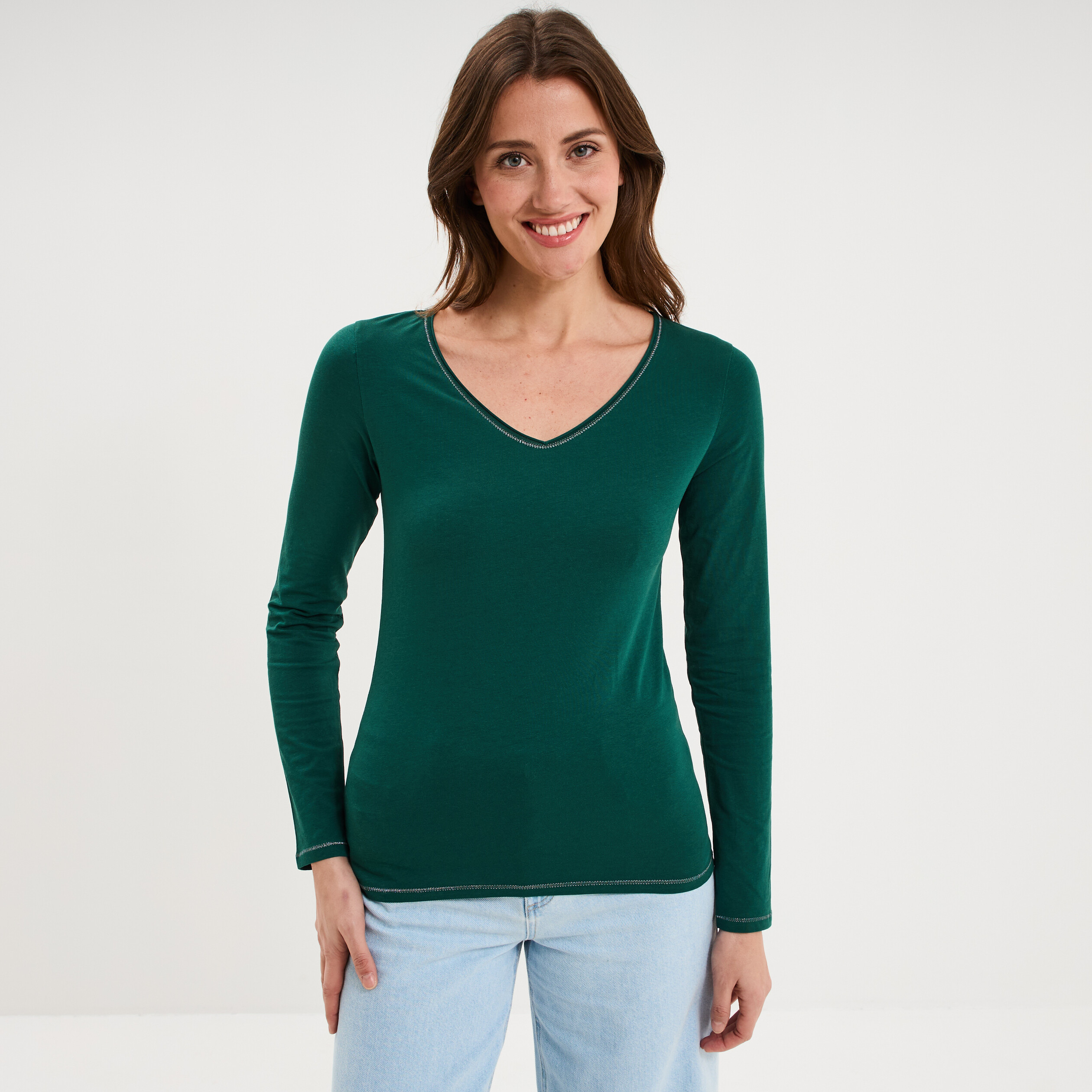 Haut Sans Manches Col V Vert Foncé Avec Nœud - Taille S, Polyester, Coupe Tunique