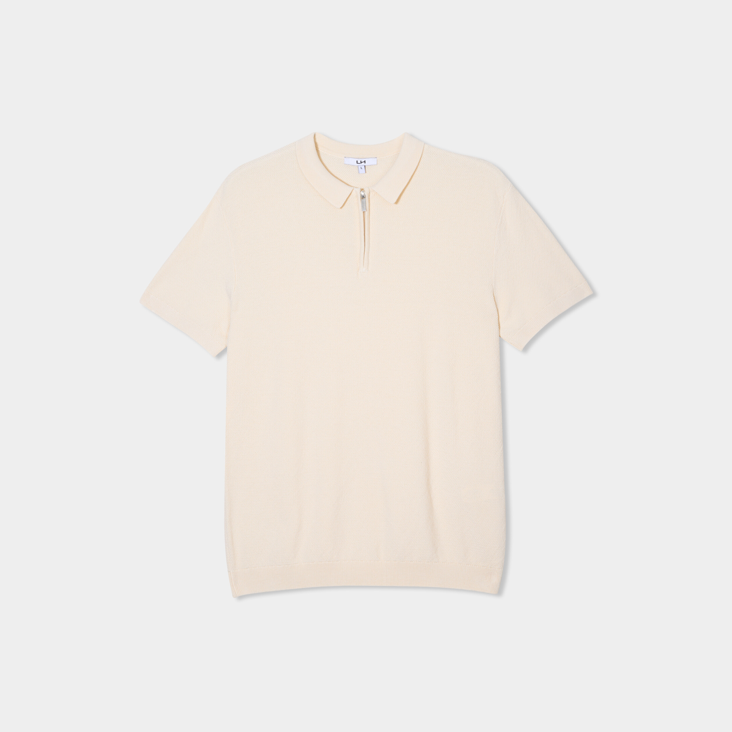 Polo col zipp&eacute; manches courtes coton ecru homme