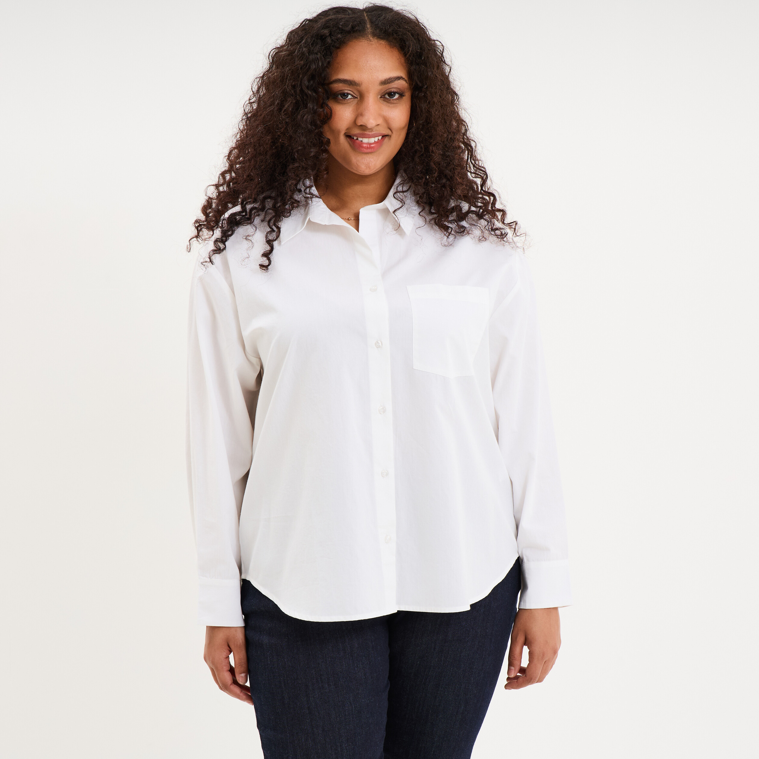 Chemise oversize manches longues coton blanc femme grande taille