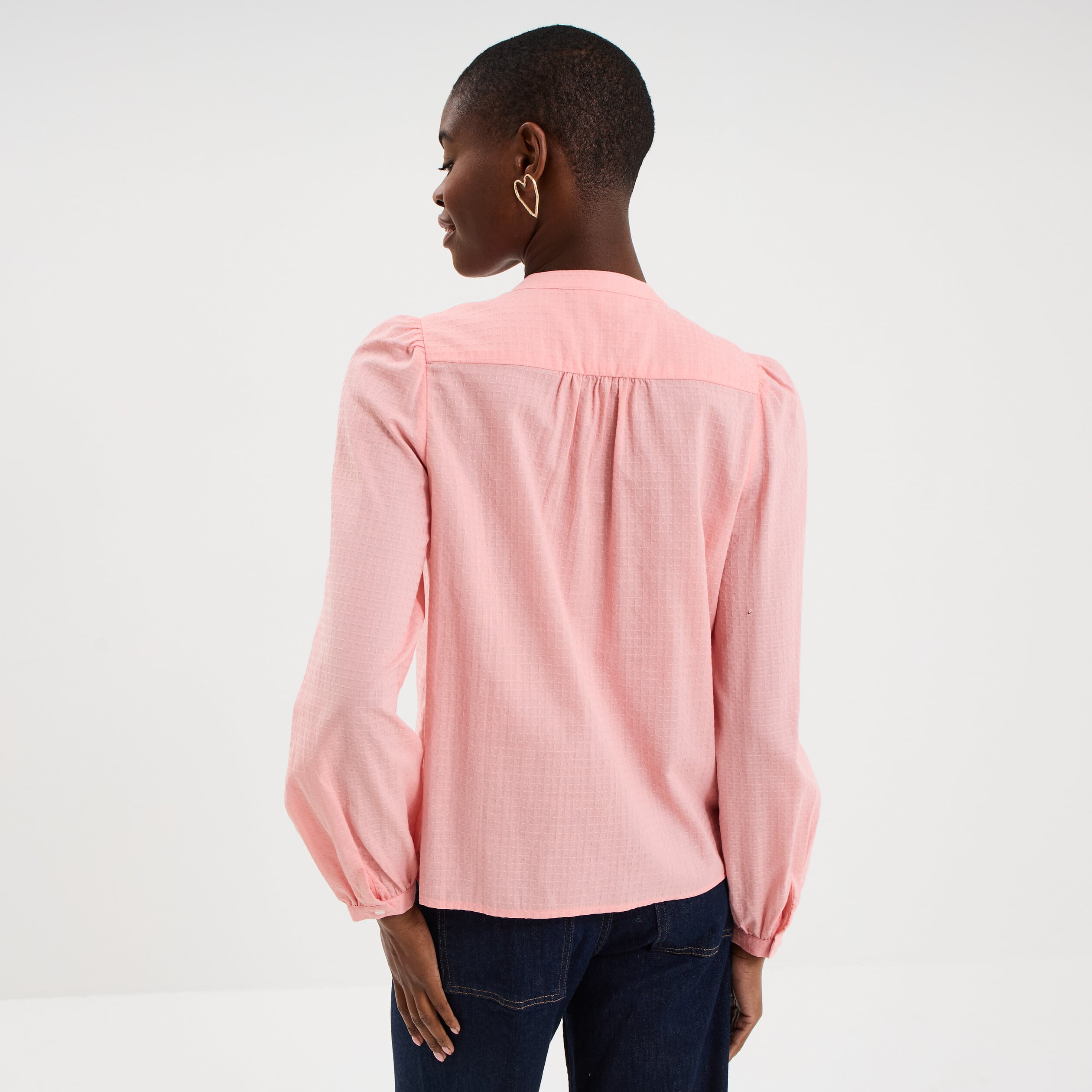 Blouse droite manches longues coton rose femme