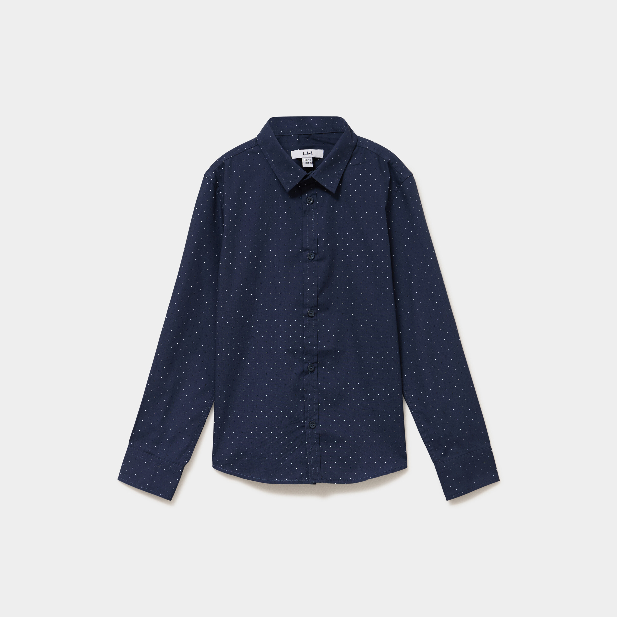 Chemise droite &agrave; manches longues bleu marine gar&ccedil;on