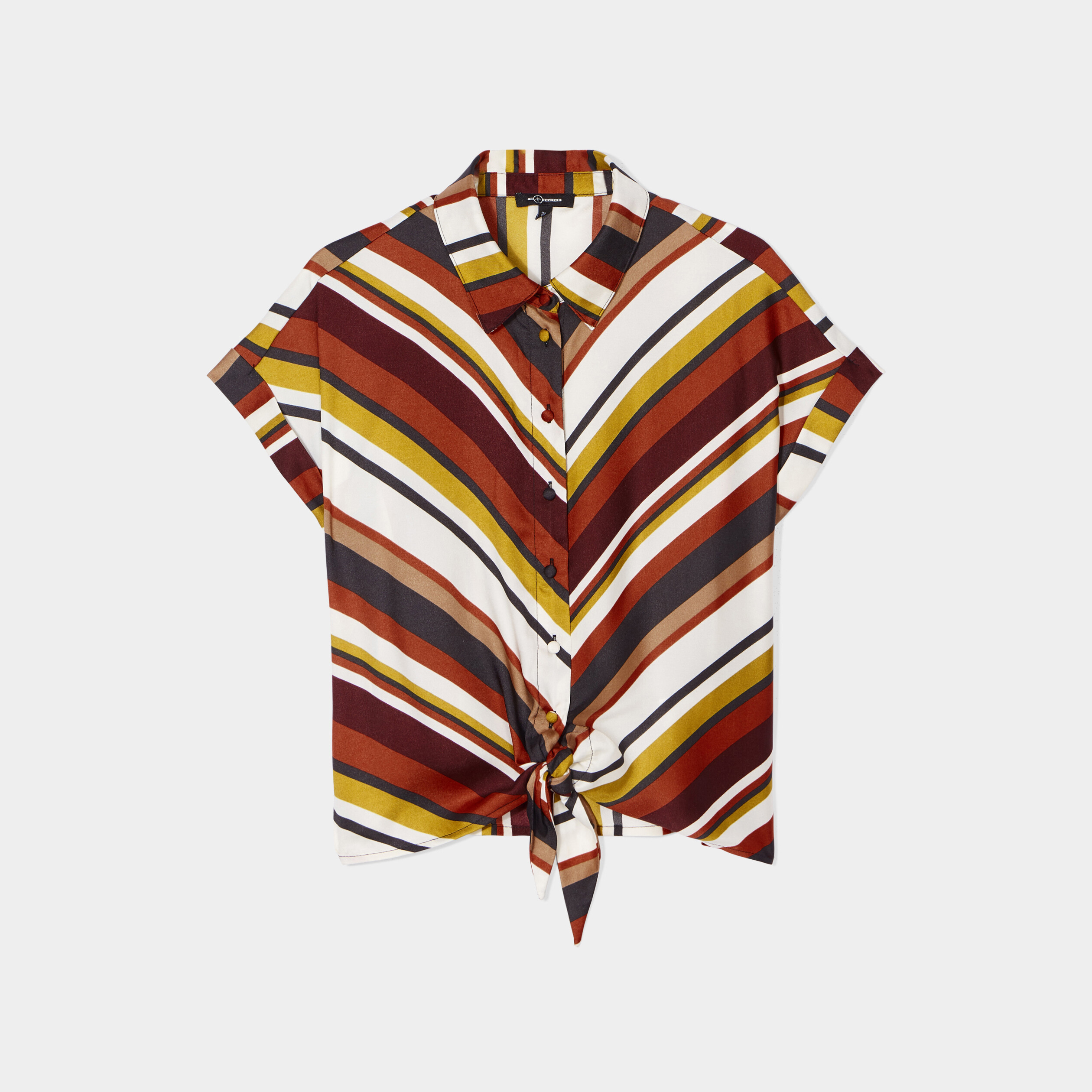 chemise satin nouee manches courtes multicolore femme Chemise satin nouée manches courtes multicolore femme