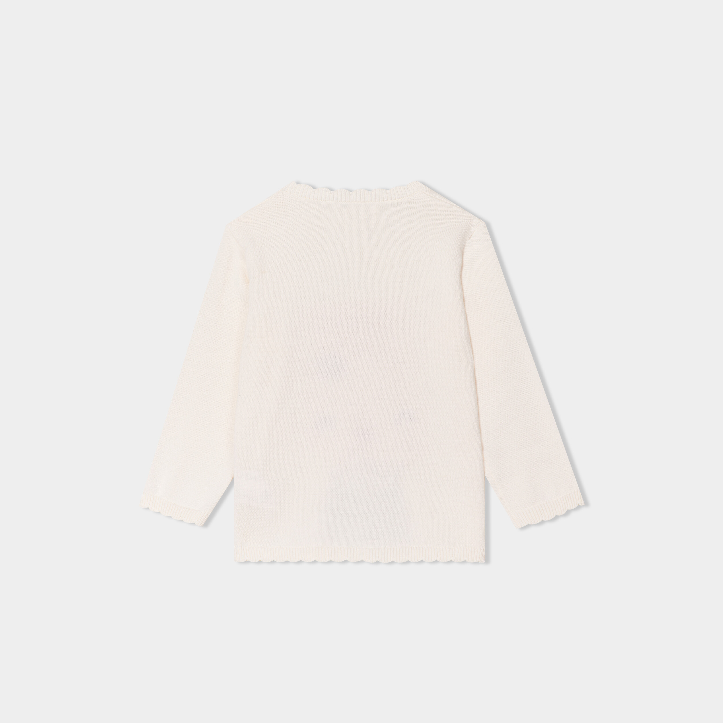 pull manches longues bord festonne coton creme bebef Pull manches longues bord festonné coton creme bébé fille