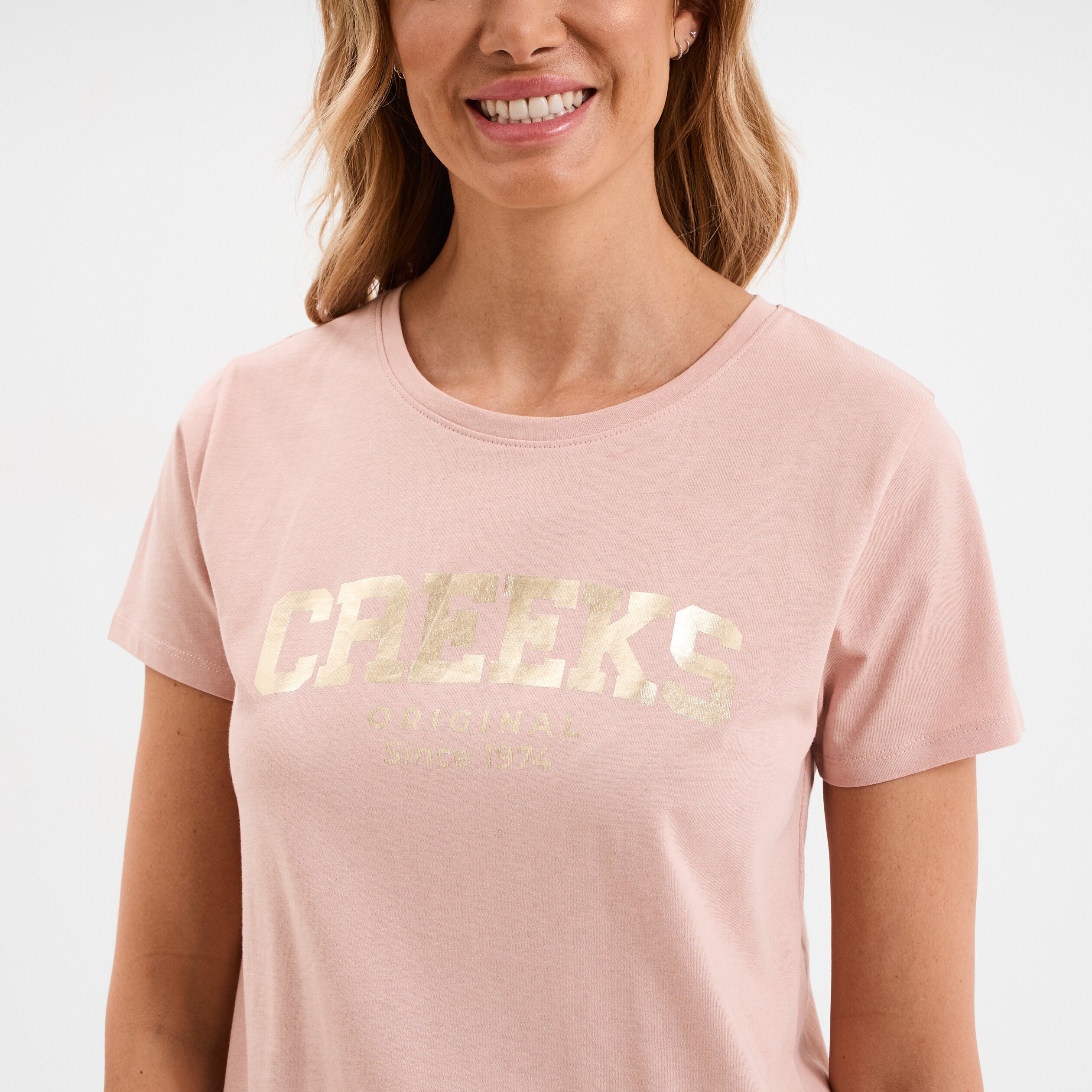 t shirt col rond manches courtes creeks rose poudree femme T-shirt col rond manches courtes Creeks rose poudrée femme