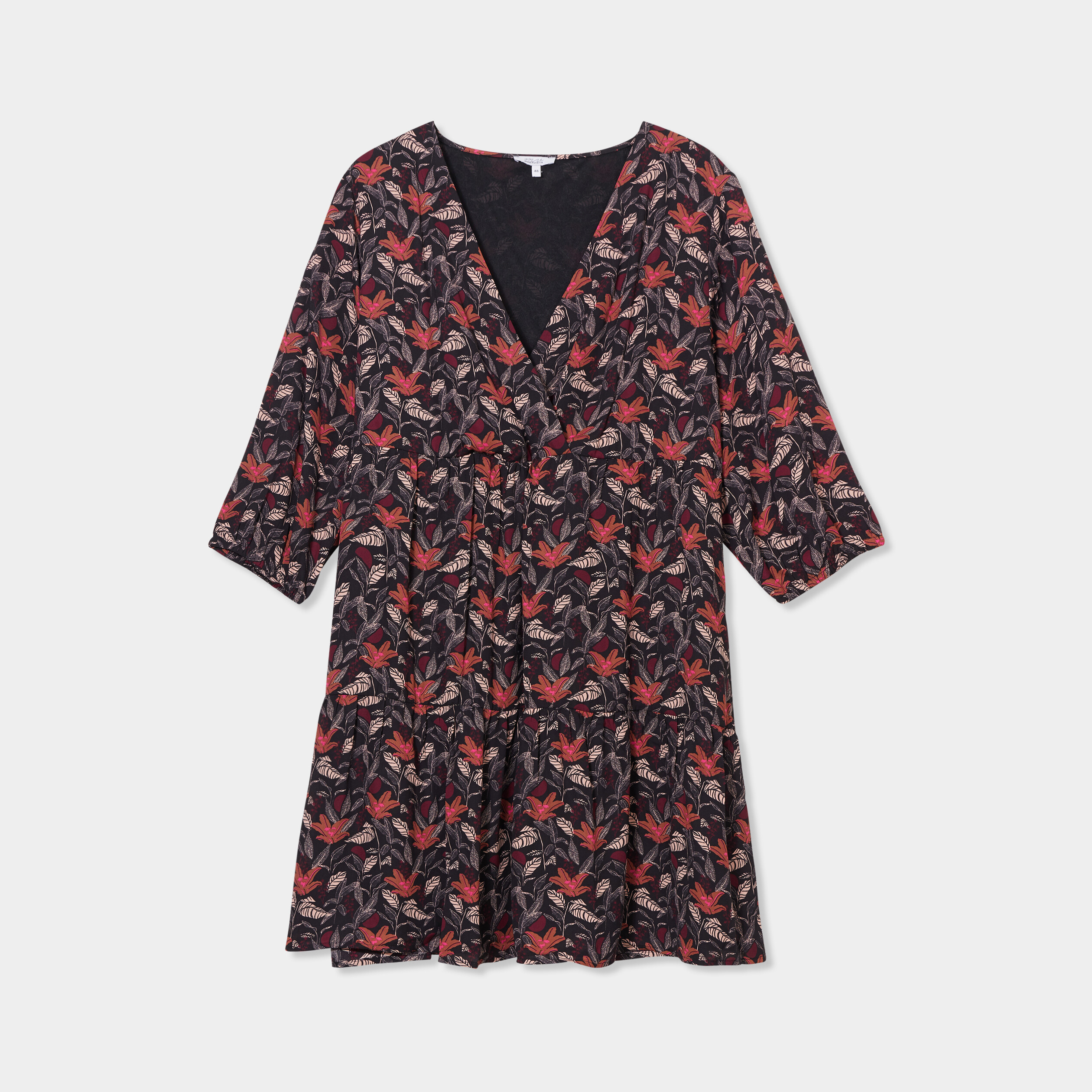 Robe cache-coeur &eacute;vas&eacute;e longueur genou bordeaux femme grande taille