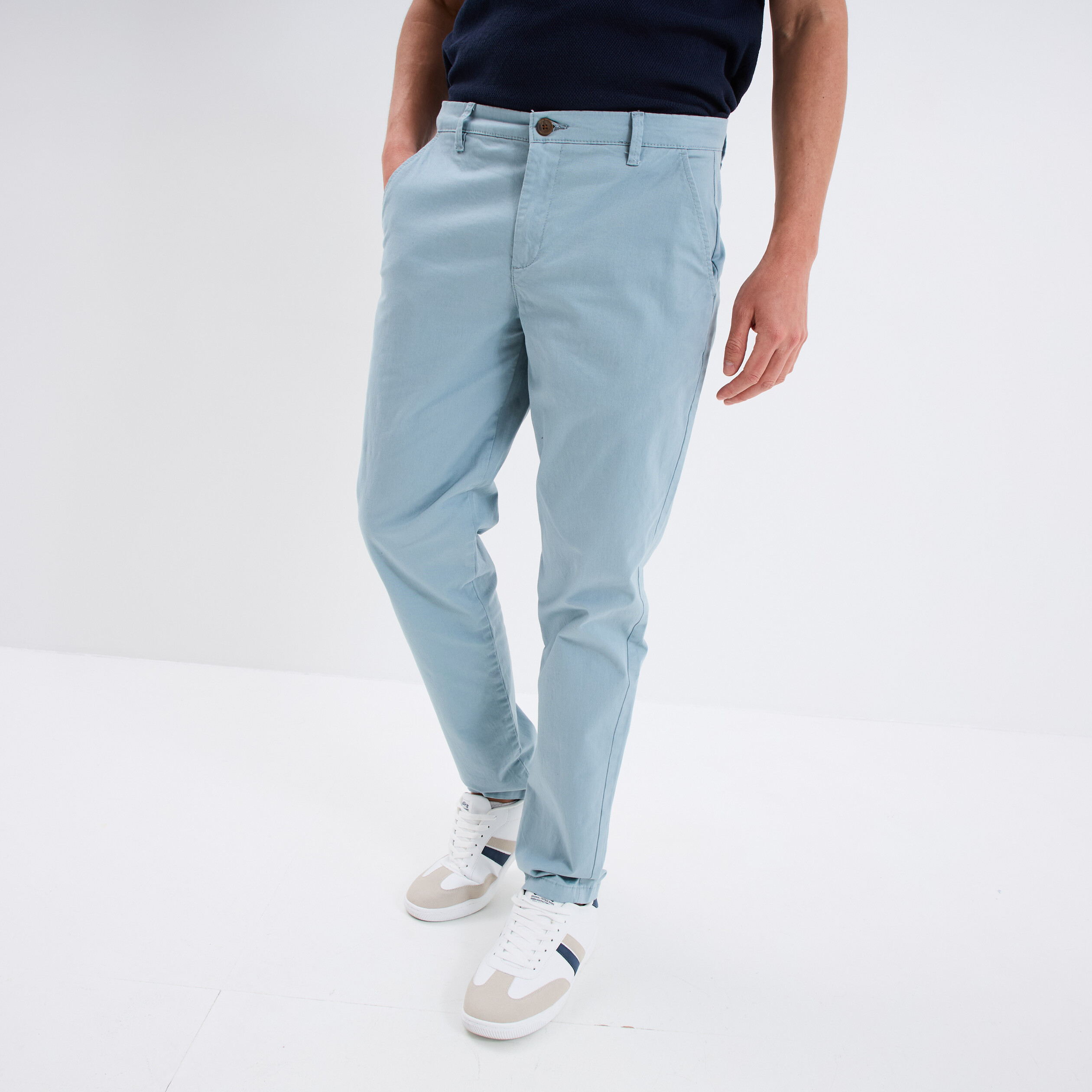 Pantalon chino droit stretch gris homme