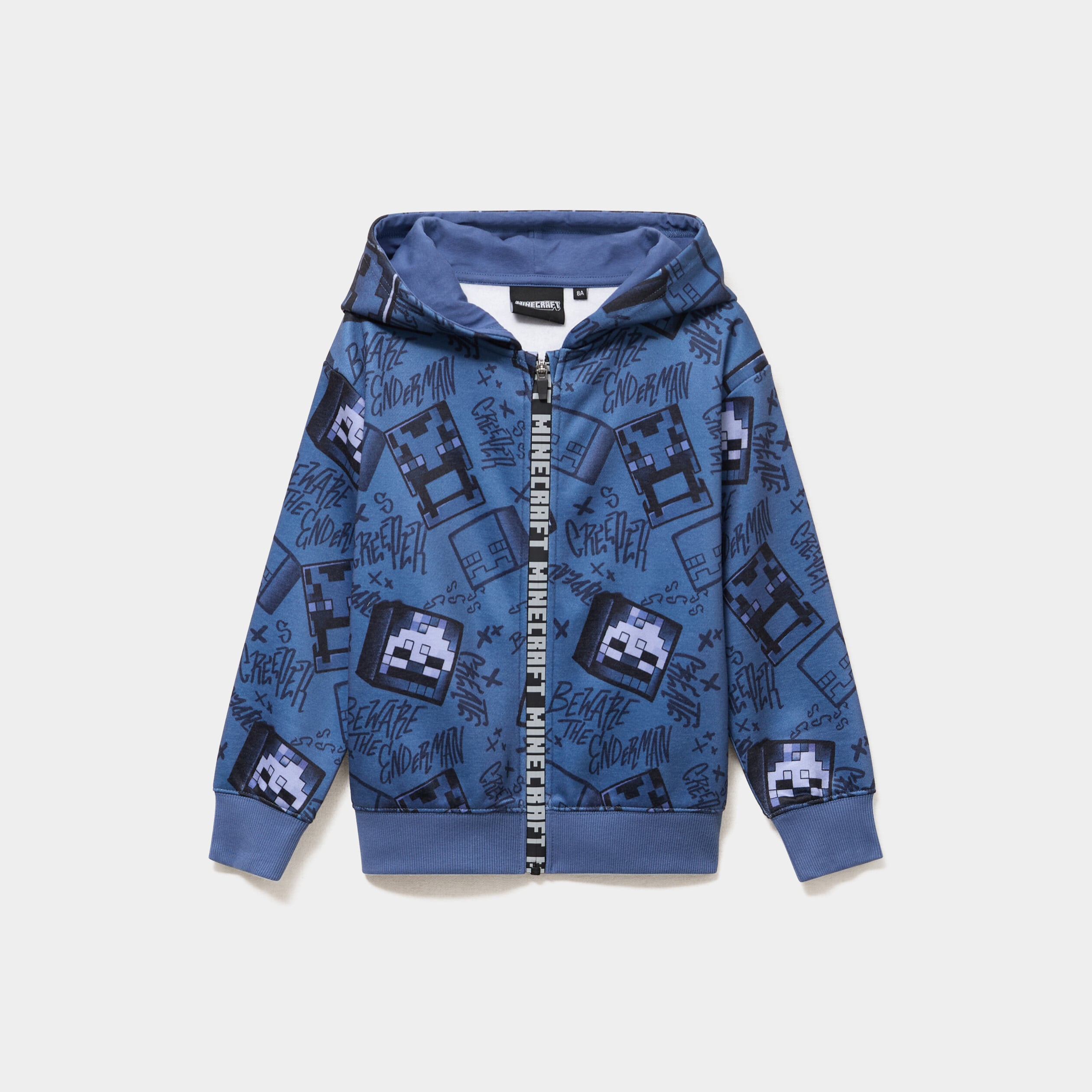 Sweat zipp&eacute; &agrave; capuche Minecraft bleu gris gar&ccedil;on