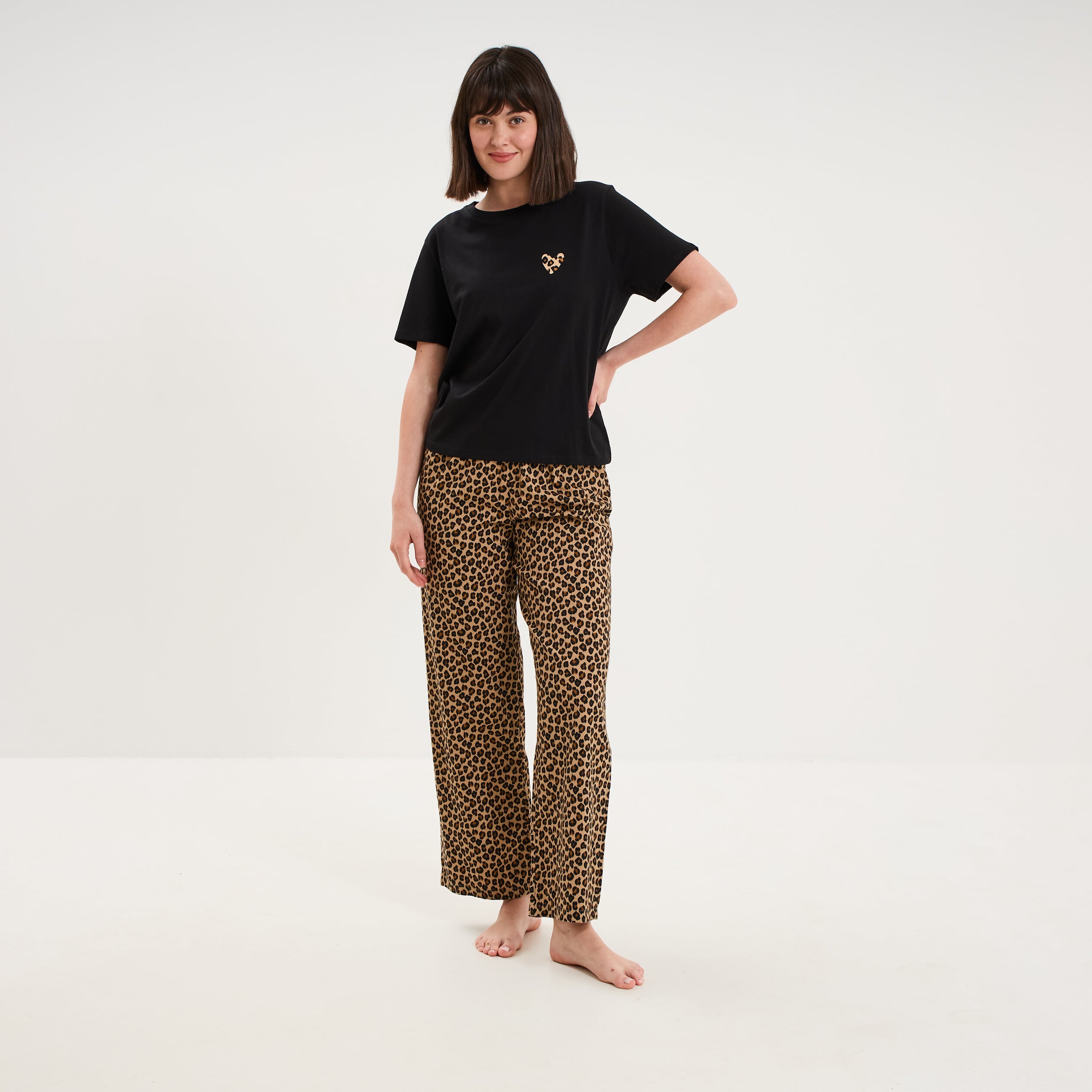 Pantalon de pyjama droit coton beige femme