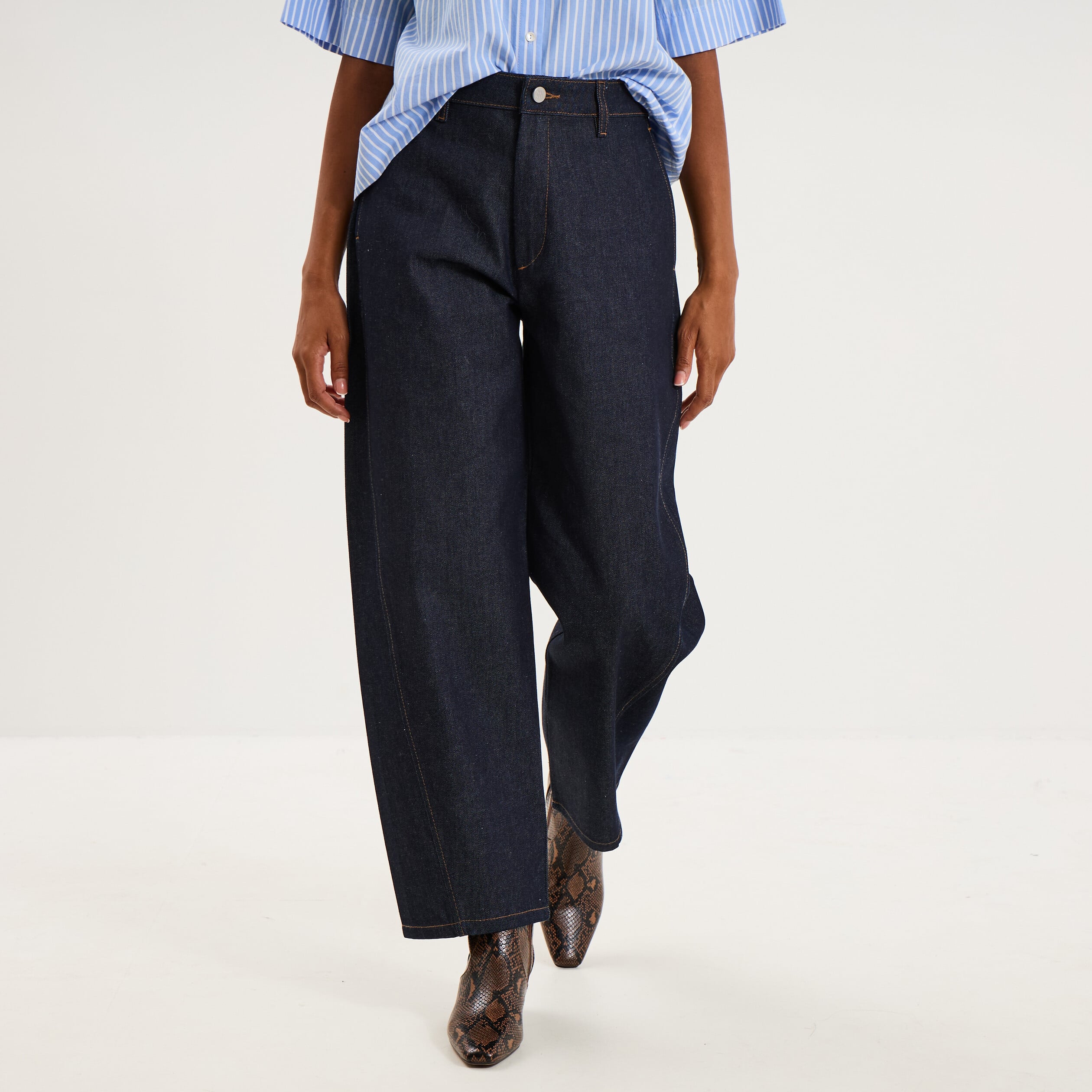 Jean barrel taille haute denim brut femme
