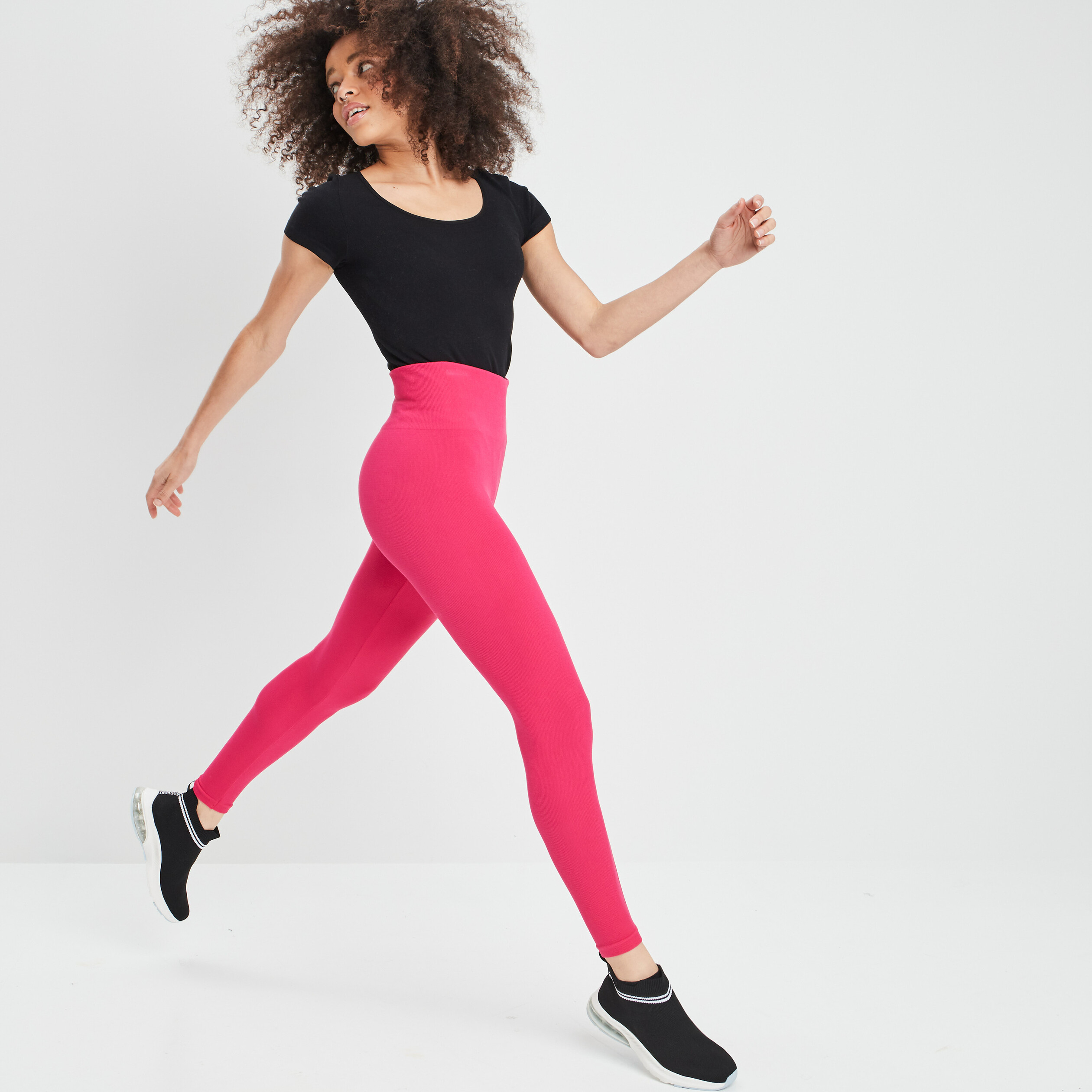 legging taille haute cotele rose cerise femme Legging taille haute côtelé rose cerise femme